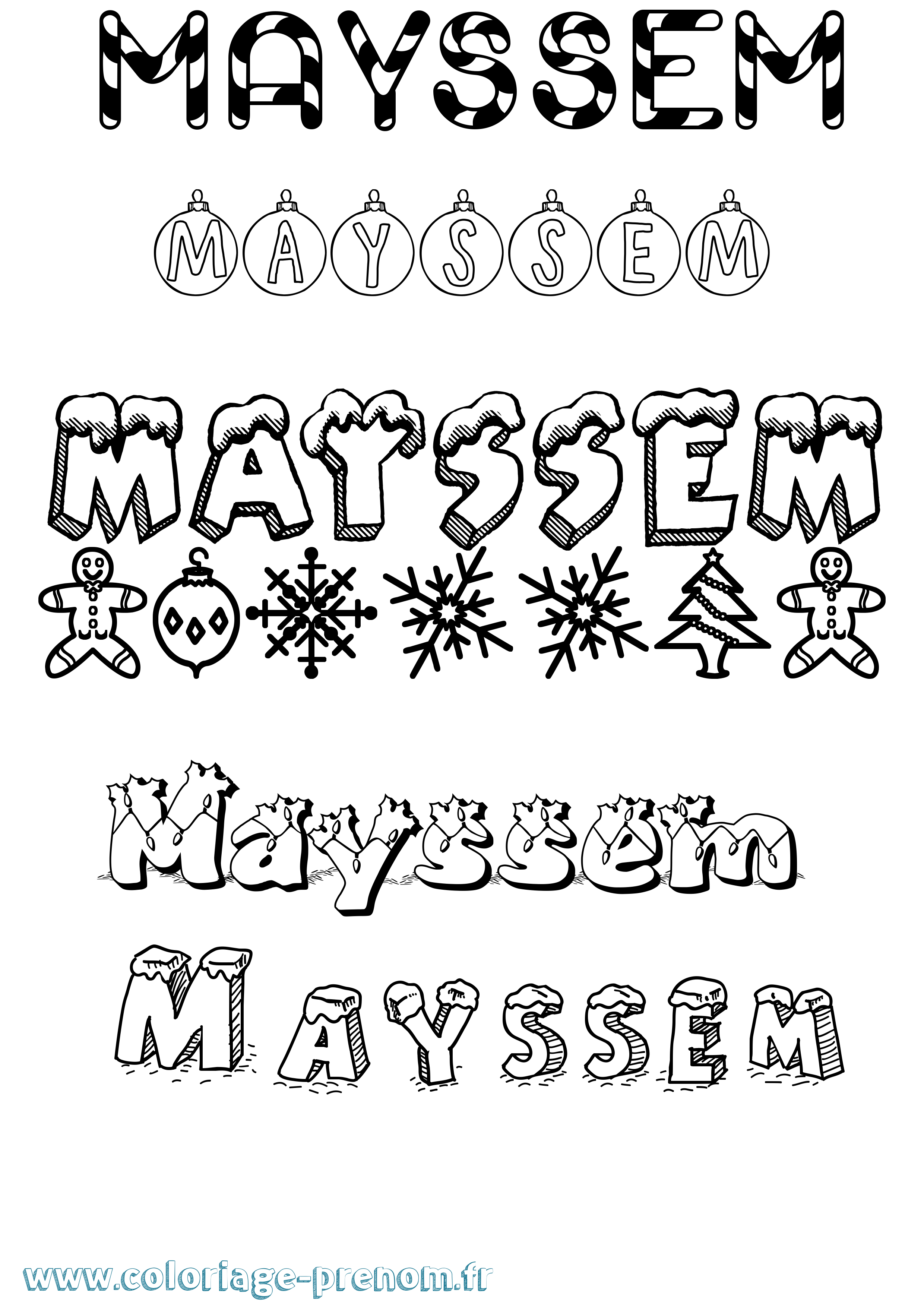 Coloriage Mayssem Noël Coloriage prénom Mayssem Noël