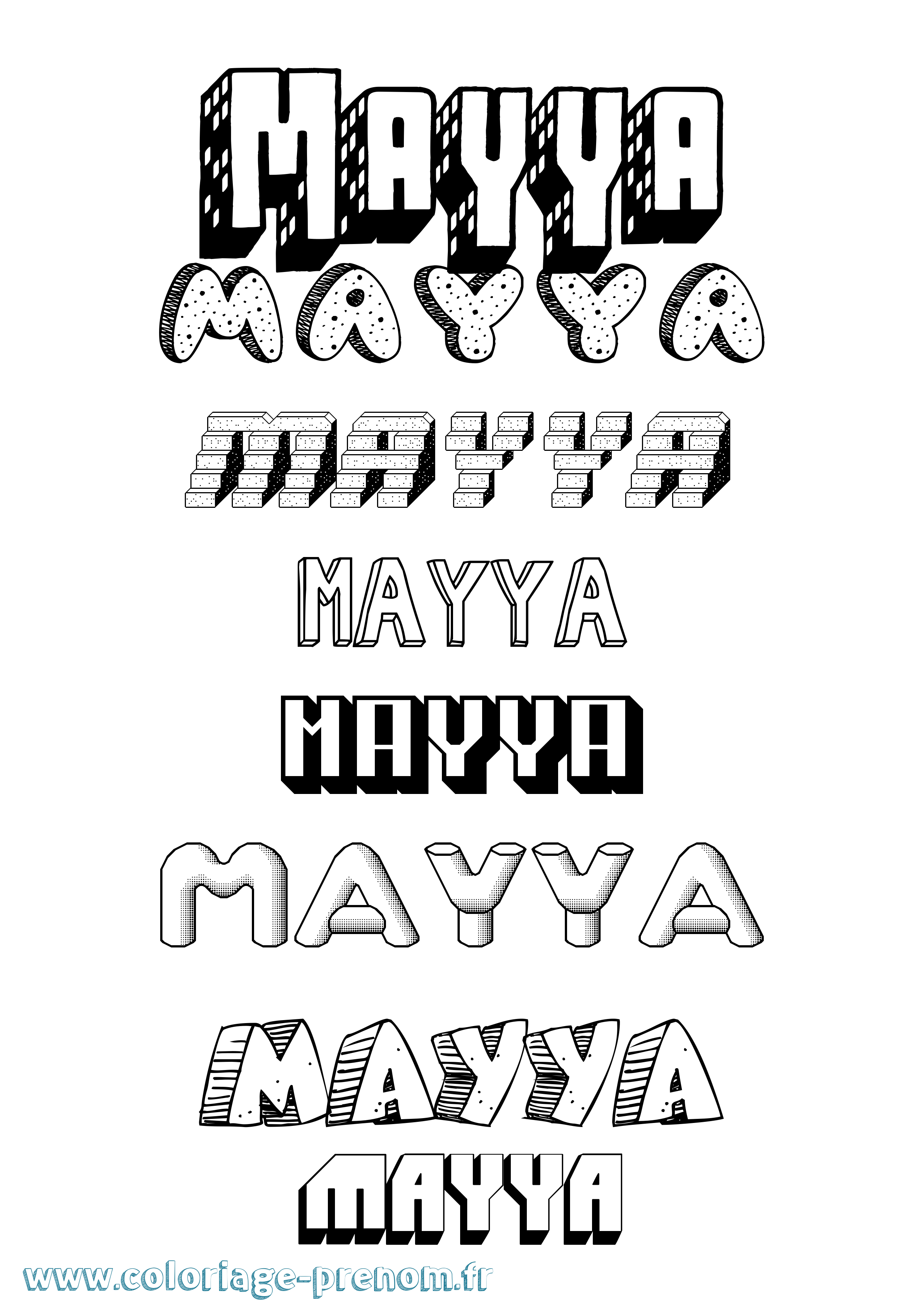 Coloriage Mayya Effet 3D Coloriage prénom Mayya Effet 3D