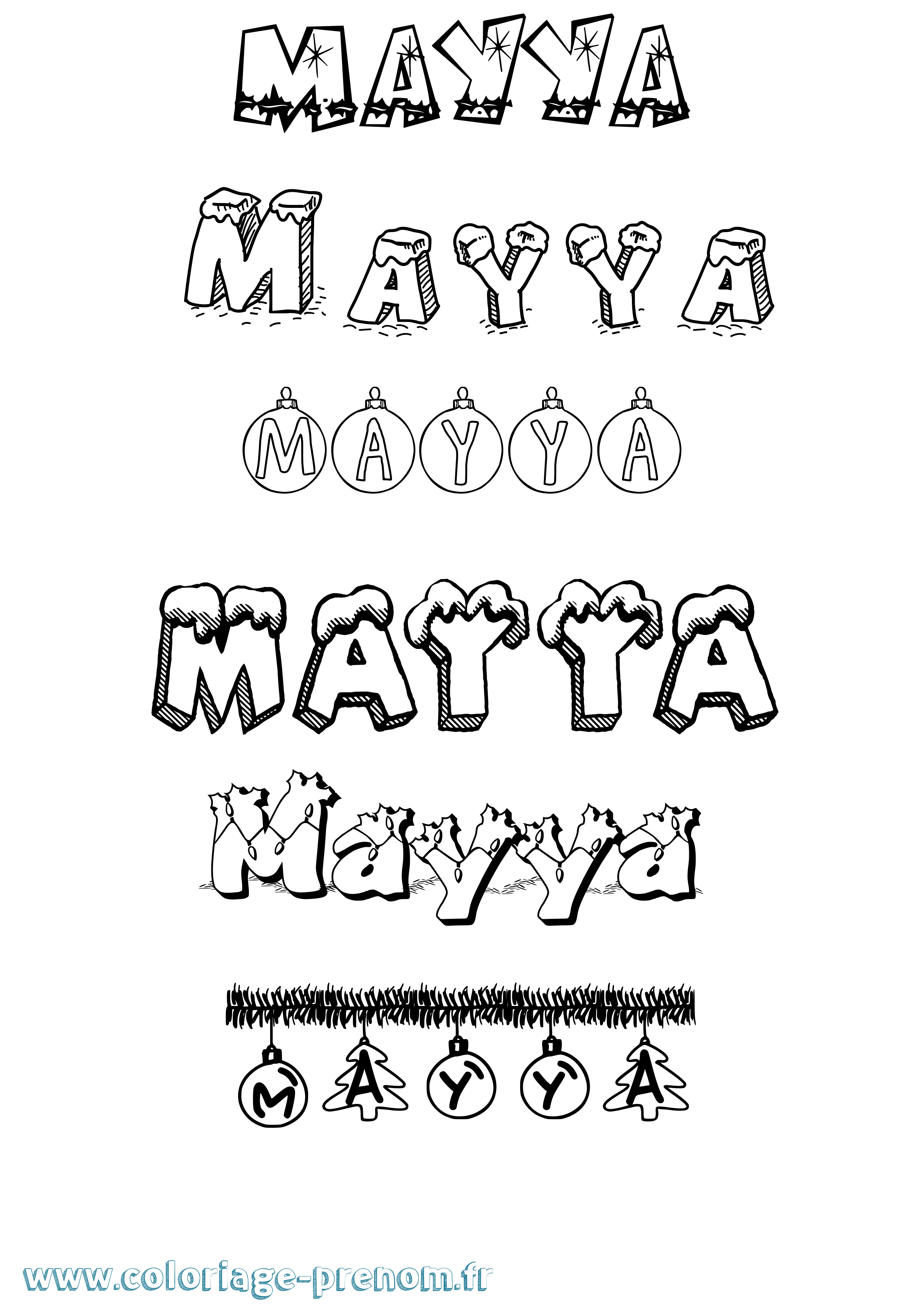 Coloriage Mayya Noël Coloriage prénom Mayya Noël
