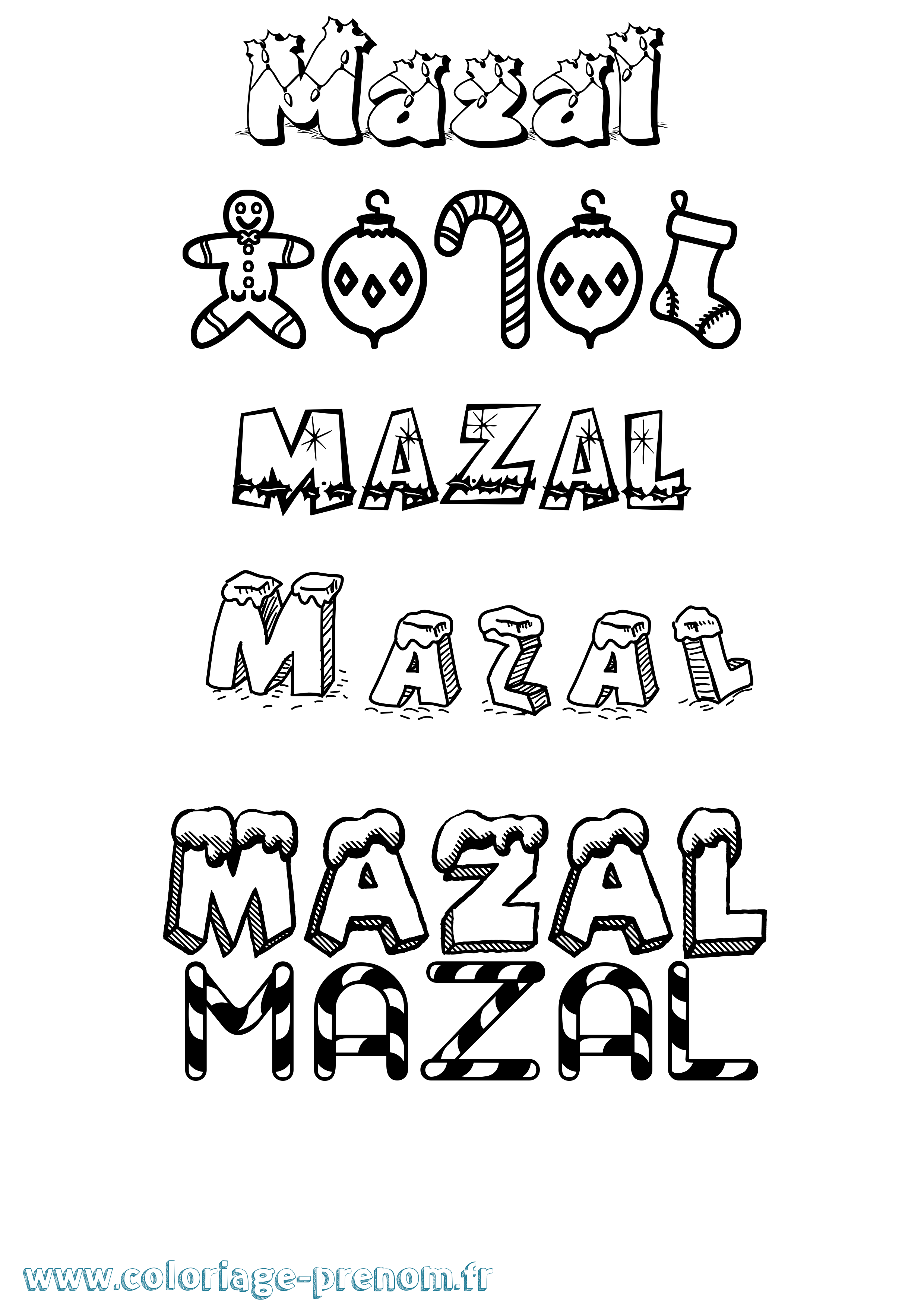 Coloriage Mazal Noël Coloriage prénom Mazal Noël