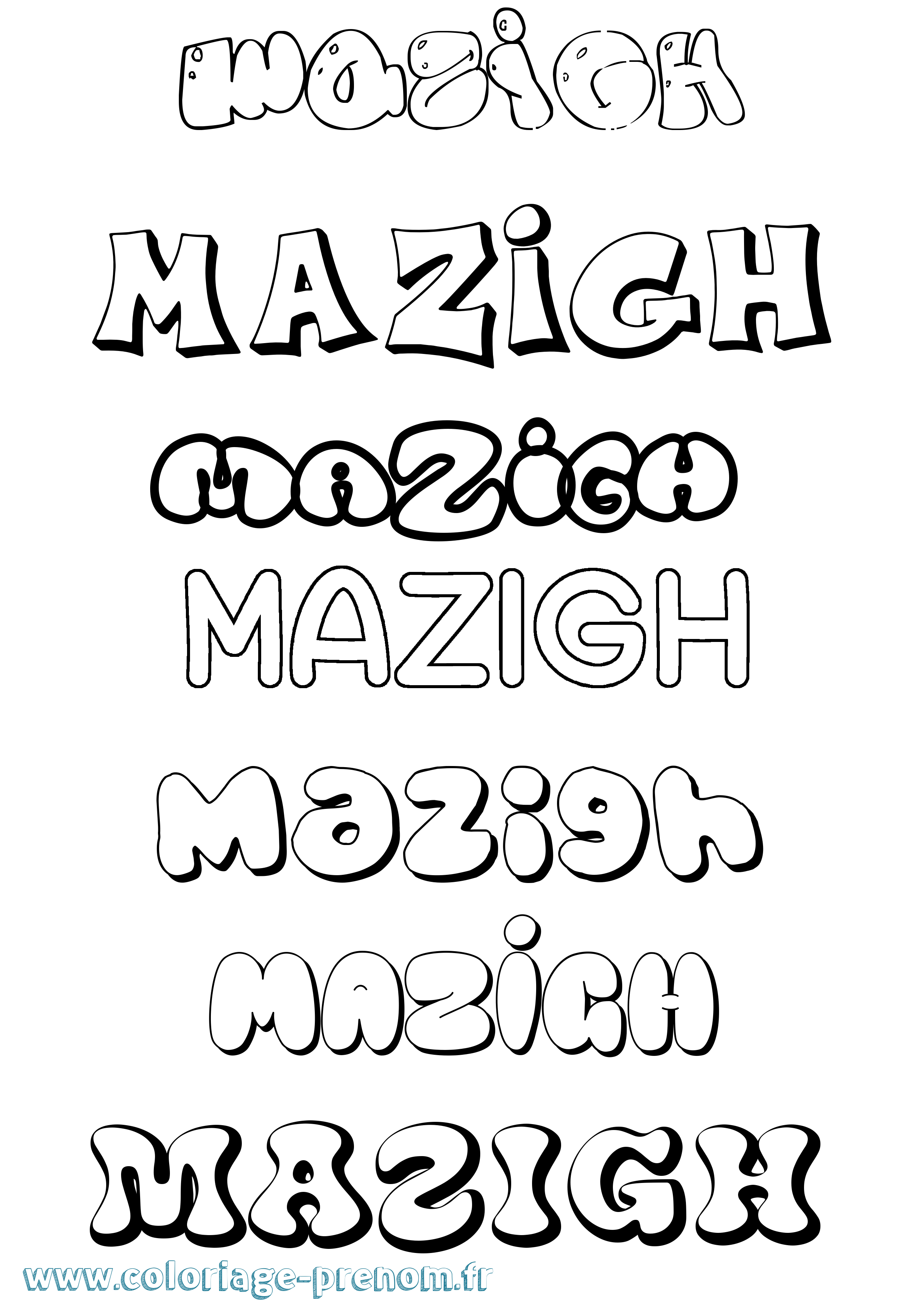 Coloriage Mazigh Bubble Coloriage prénom Mazigh Bubble