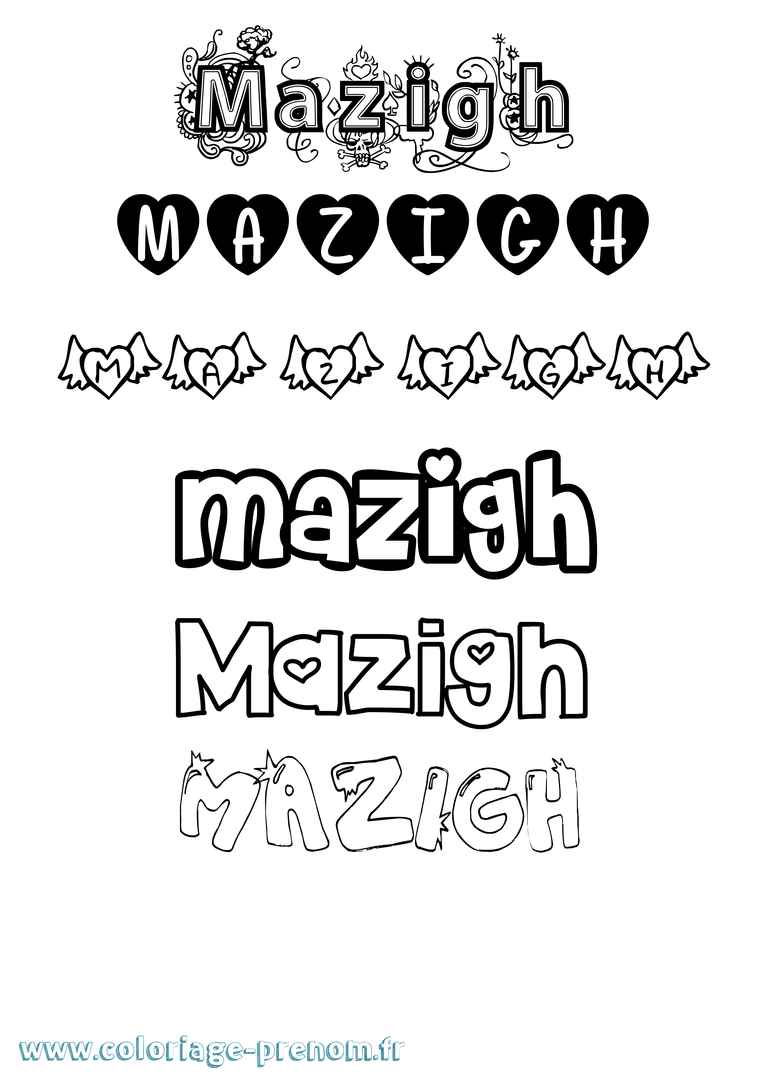 Coloriage Mazigh Girly Coloriage prénom Mazigh Girly