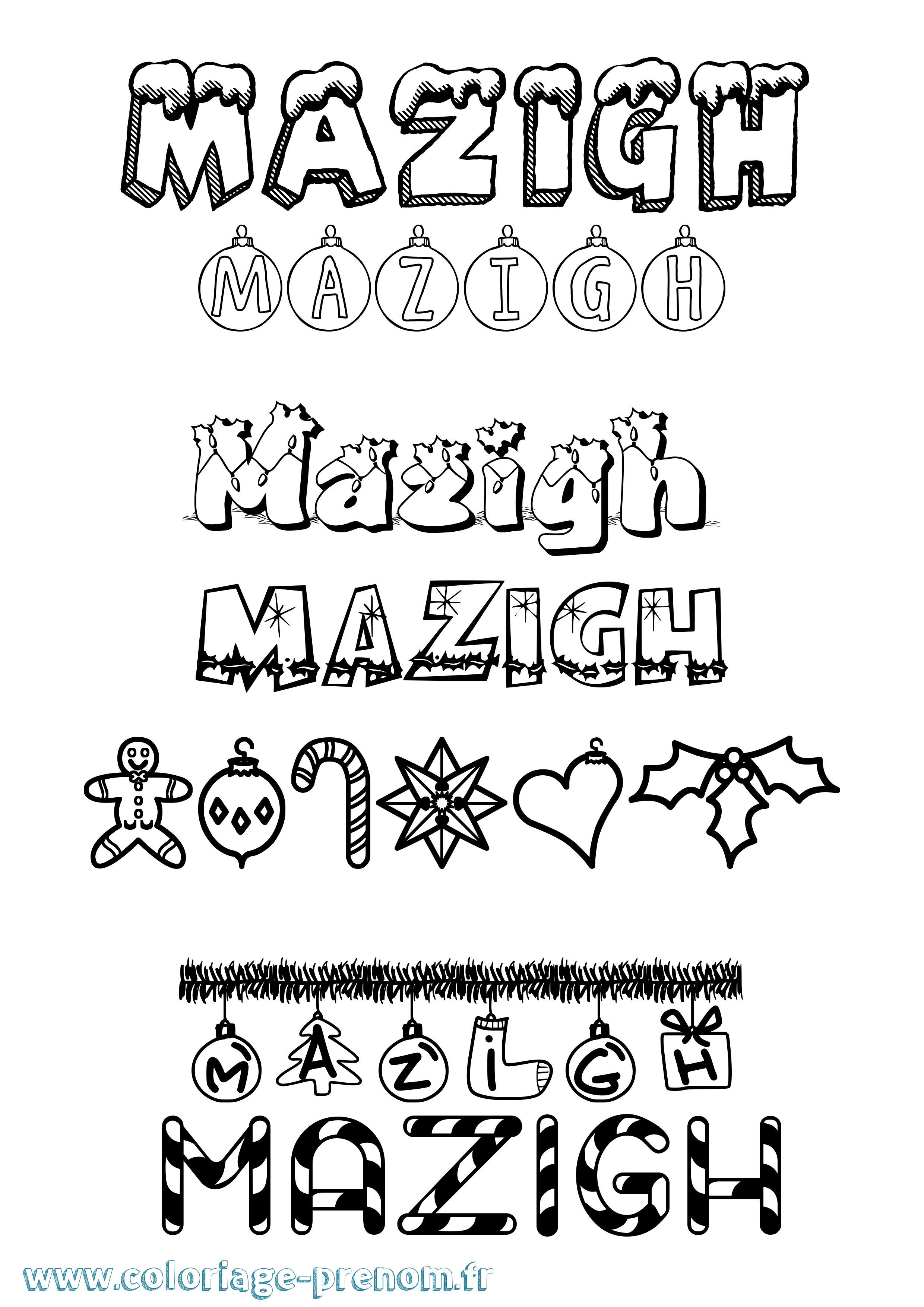 Coloriage Mazigh Noël Coloriage prénom Mazigh Noël