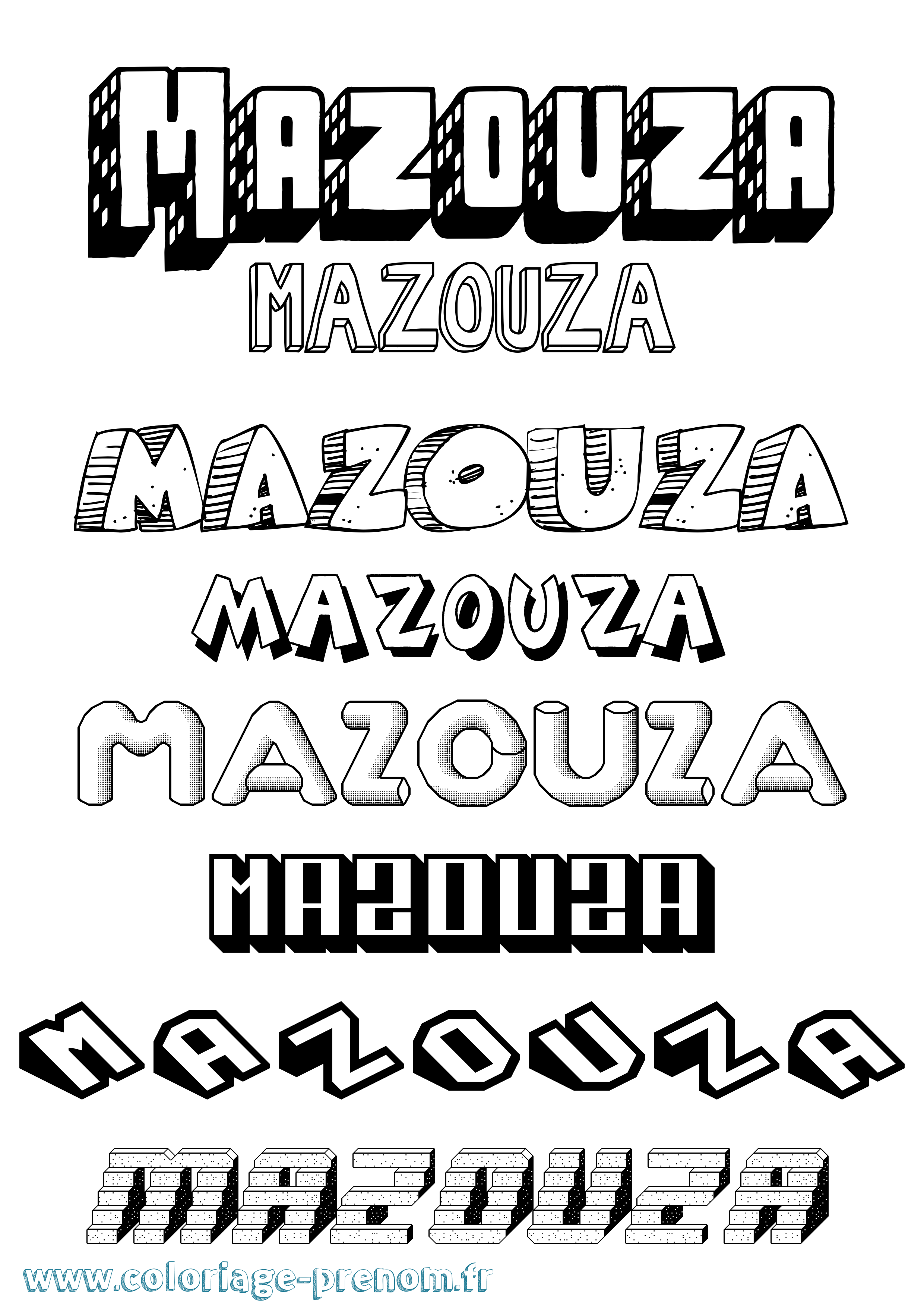 Coloriage Mazouza Effet 3D Coloriage prénom Mazouza Effet 3D