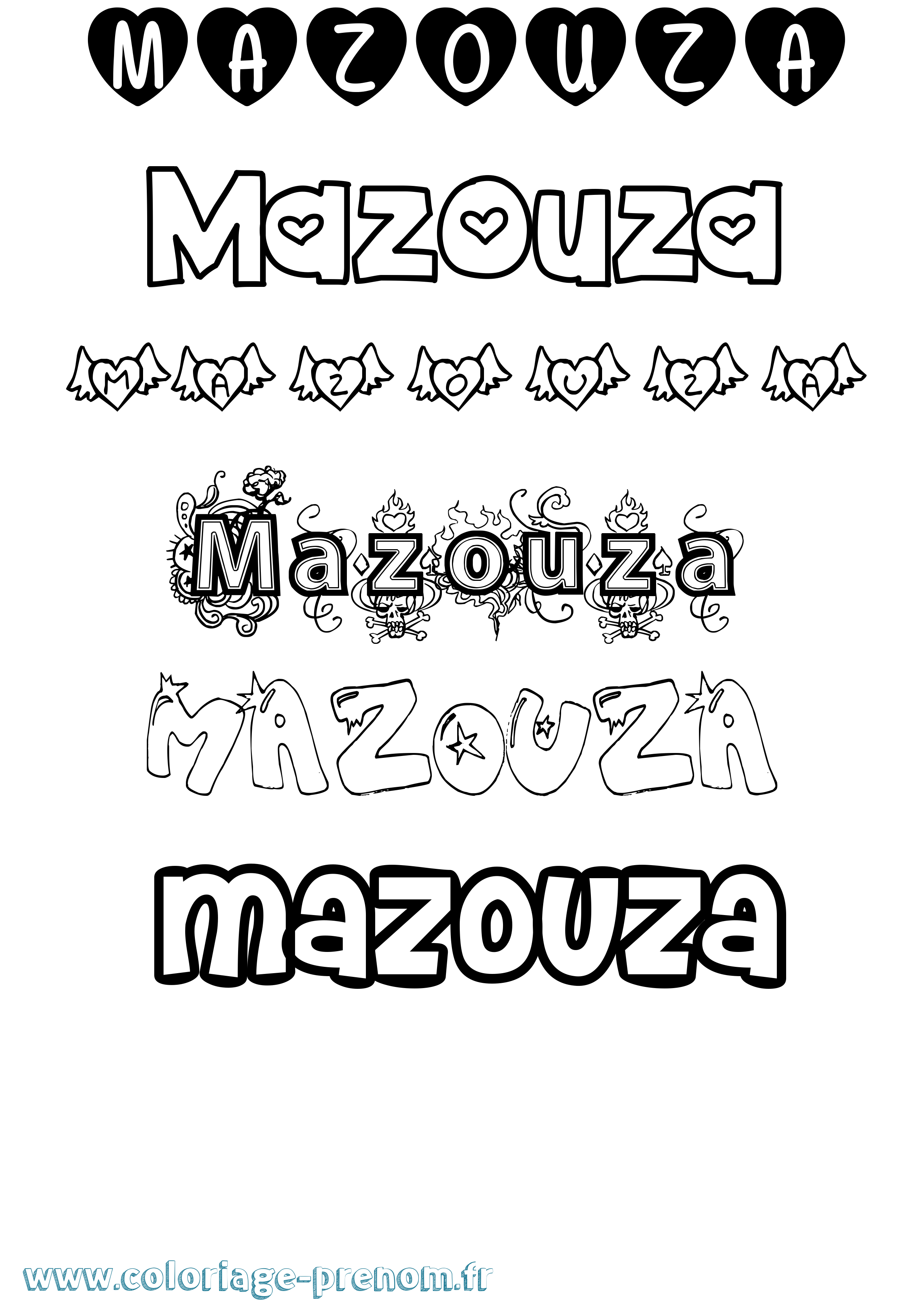 Coloriage Mazouza Girly Coloriage prénom Mazouza Girly