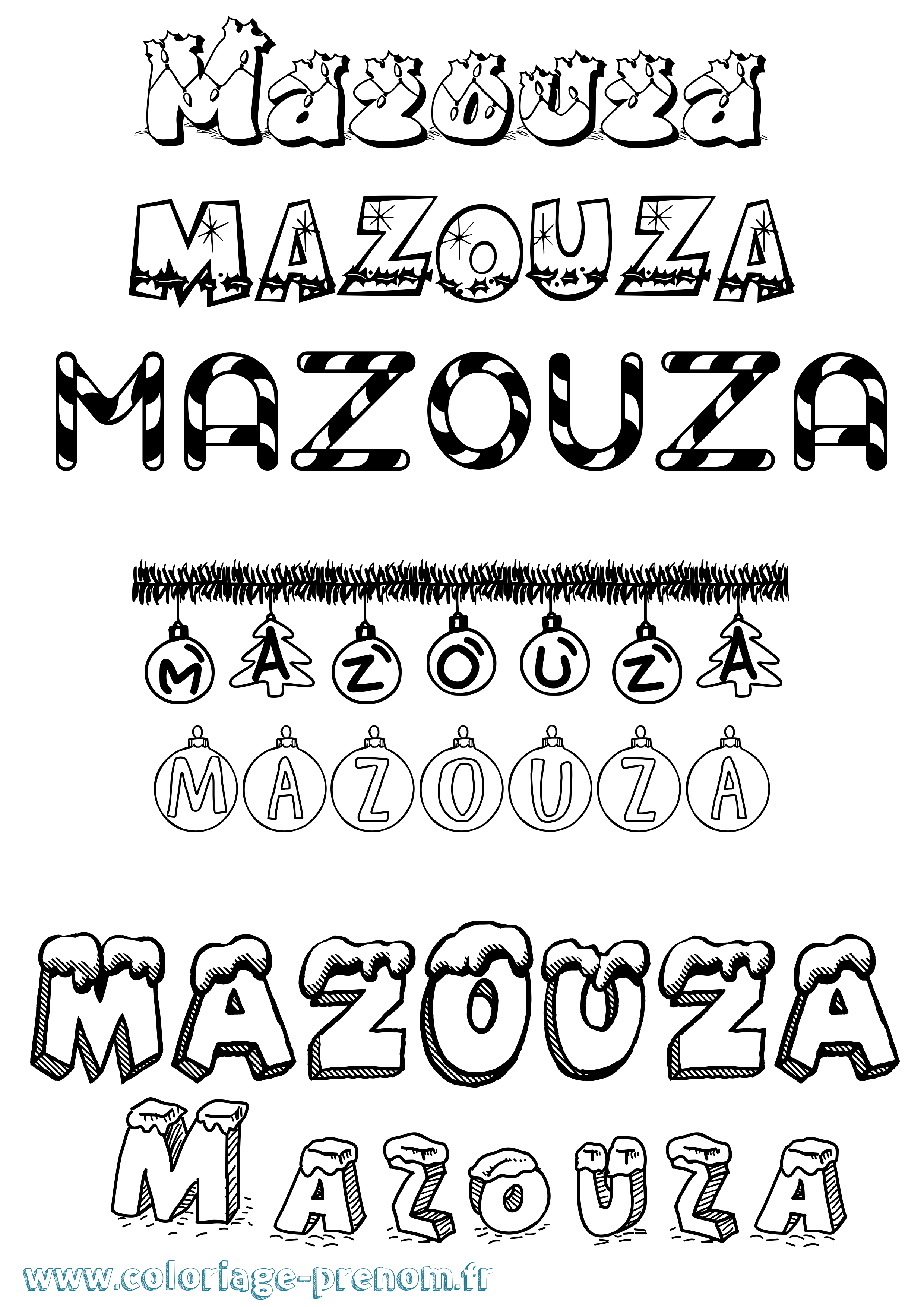 Coloriage Mazouza Noël Coloriage prénom Mazouza Noël