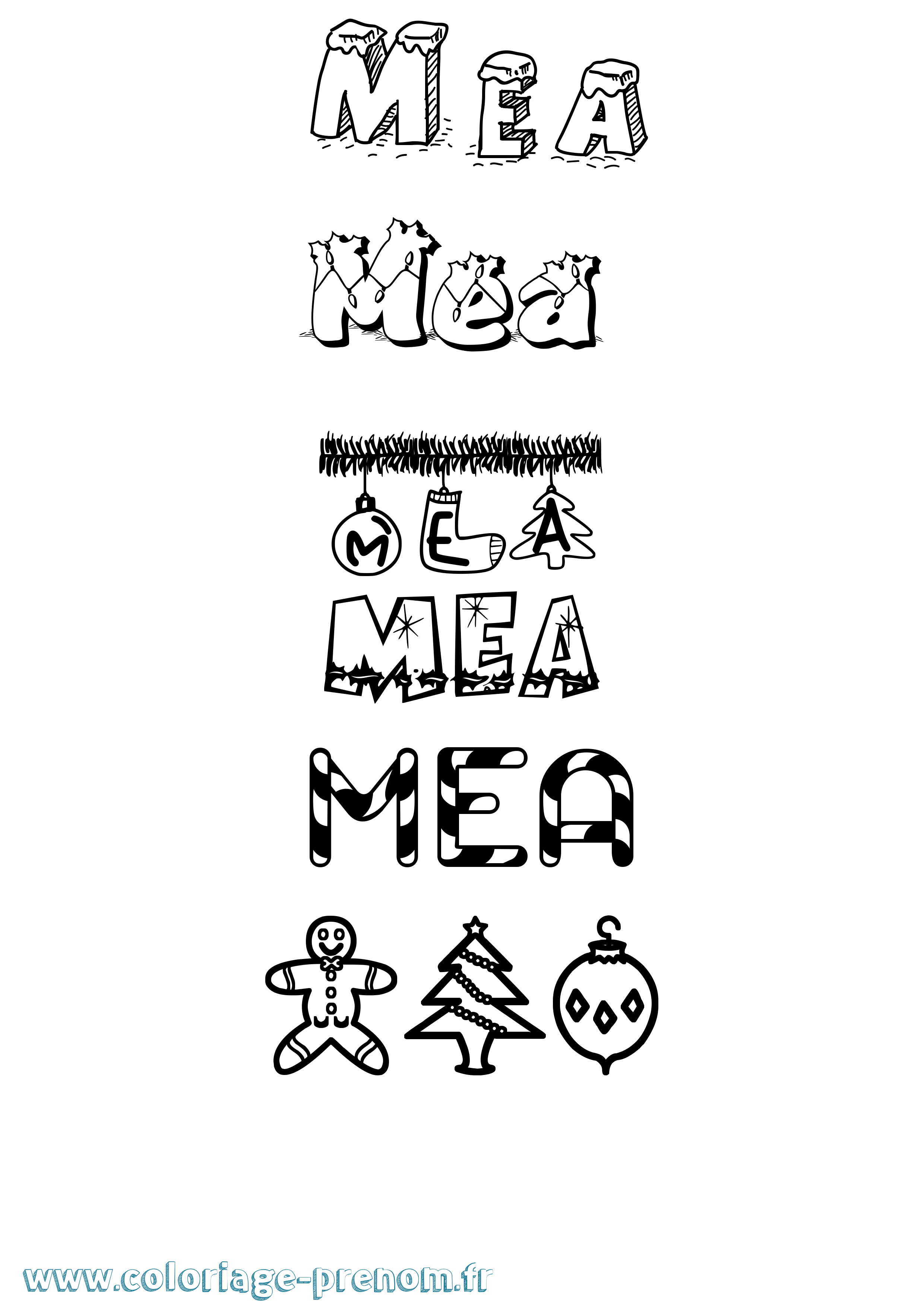 Coloriage Mea Noël Coloriage prénom Mea Noël