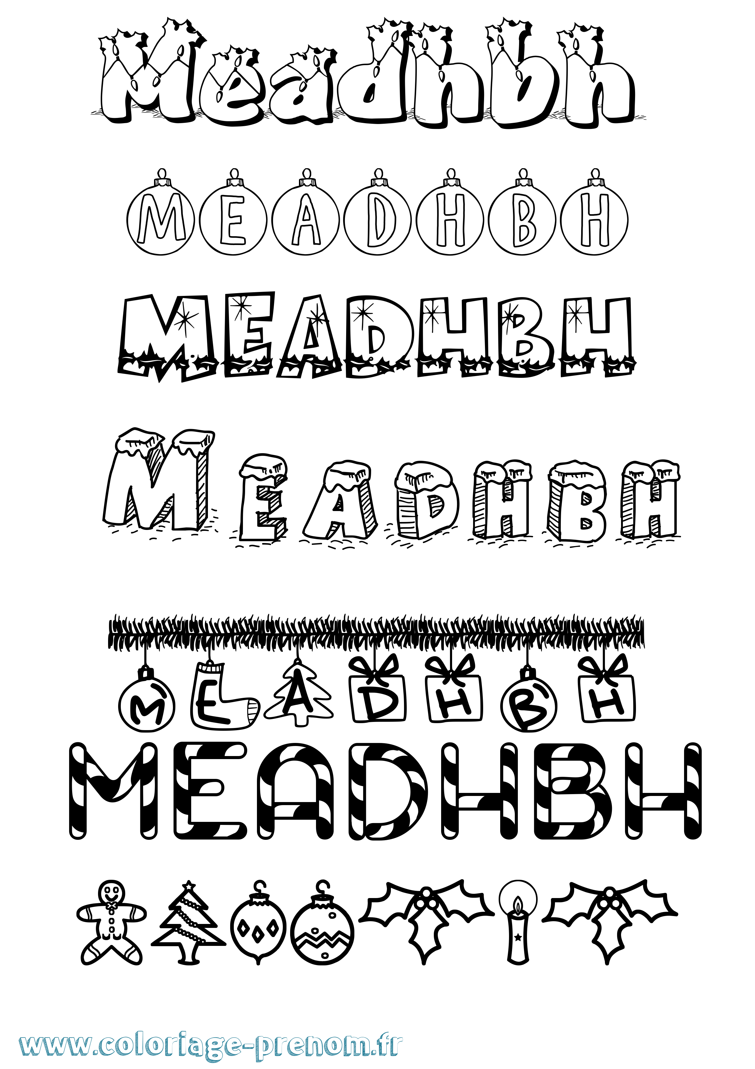 Coloriage Meadhbh Noël Coloriage prénom Meadhbh Noël