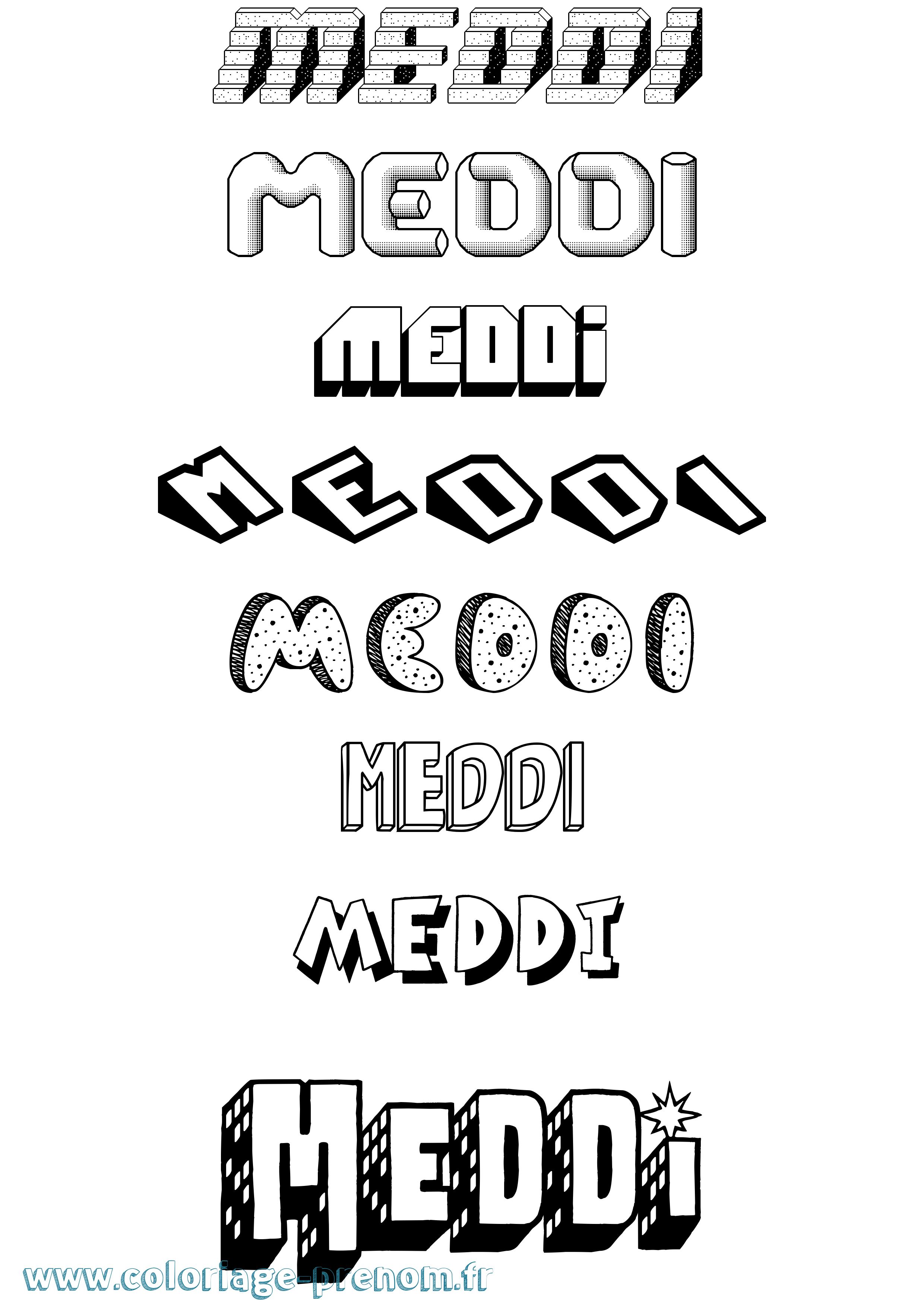 Coloriage Meddi Effet 3D Coloriage prénom Meddi Effet 3D