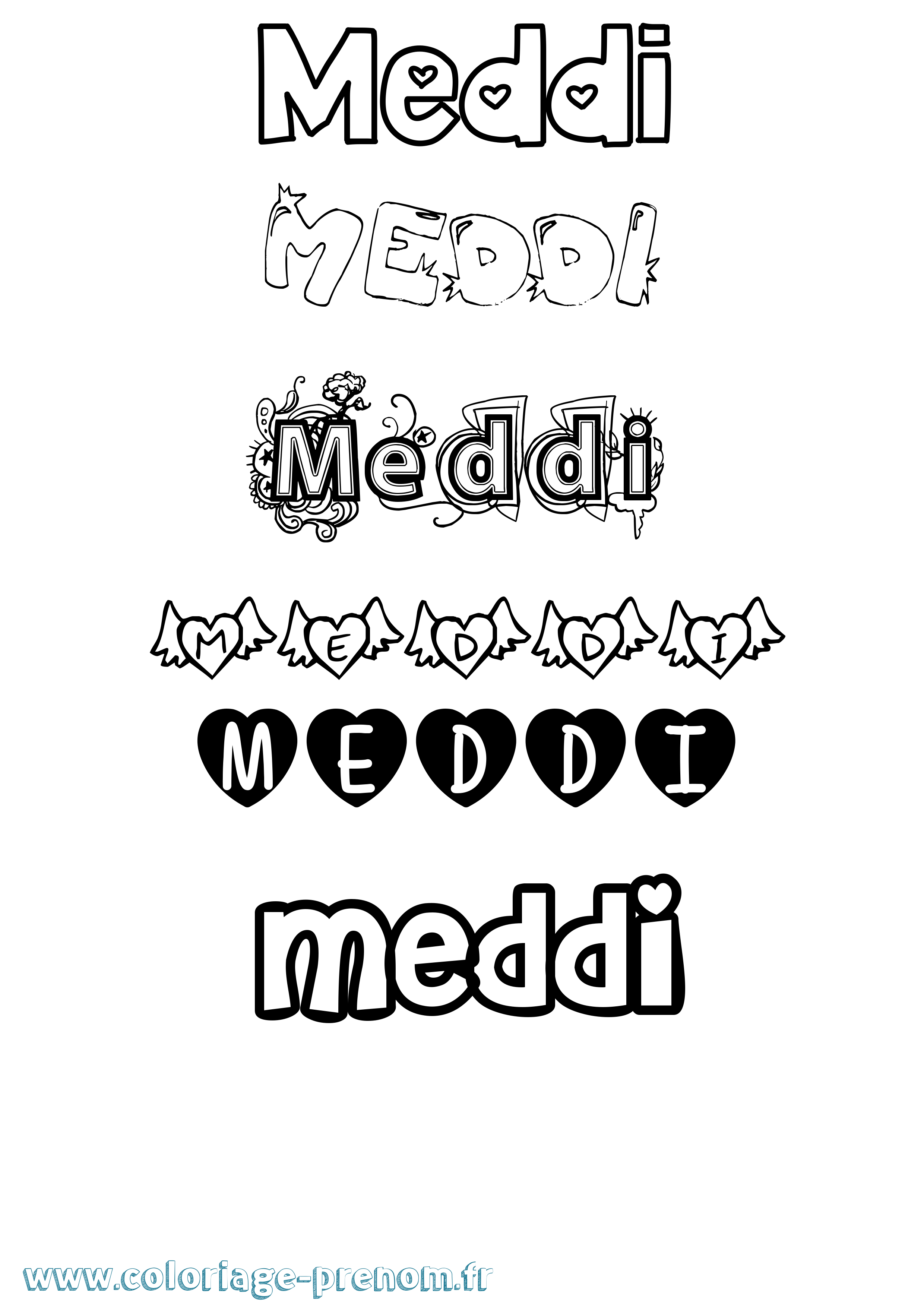 Coloriage Meddi Girly Coloriage prénom Meddi Girly