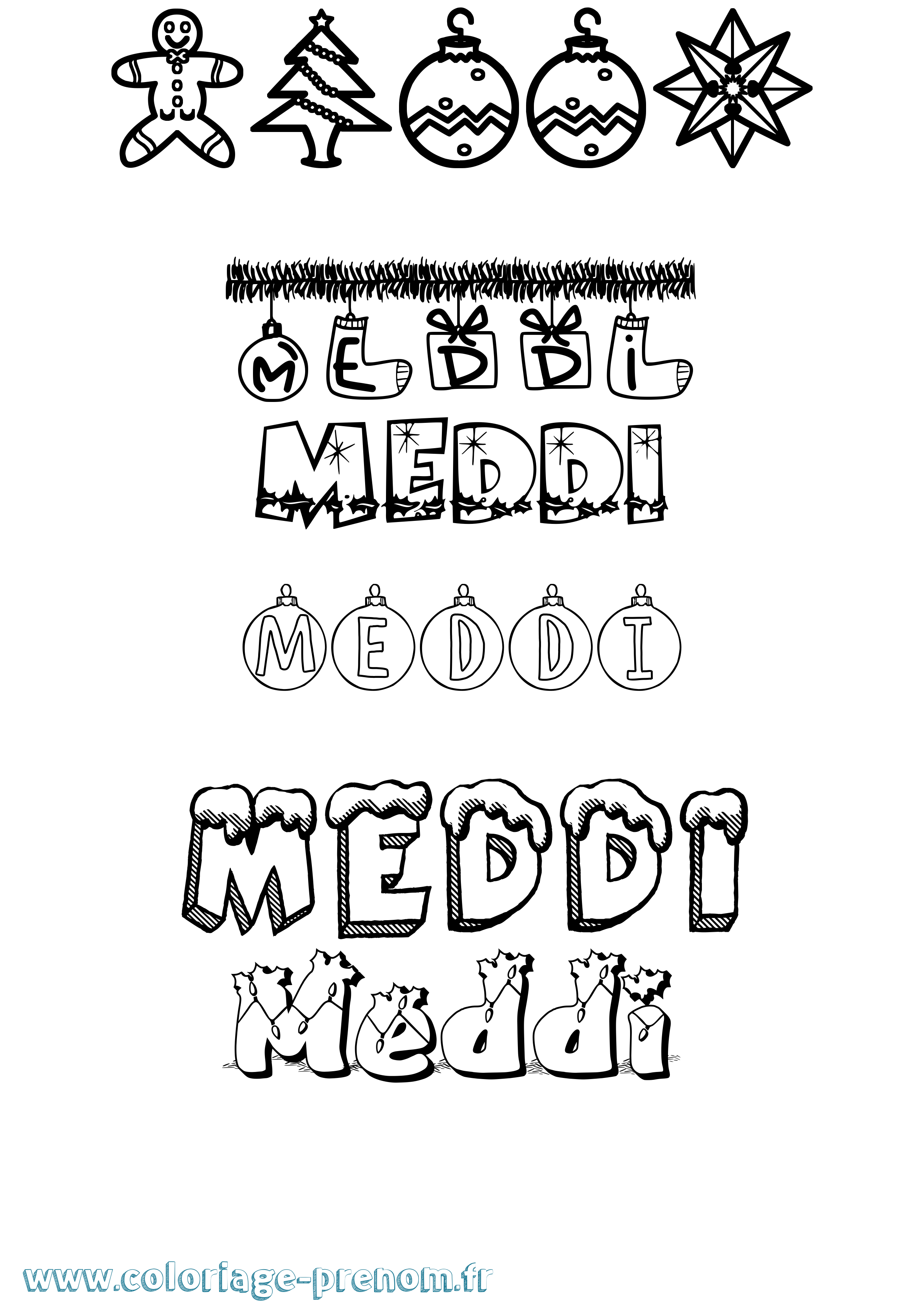 Coloriage Meddi Noël Coloriage prénom Meddi Noël