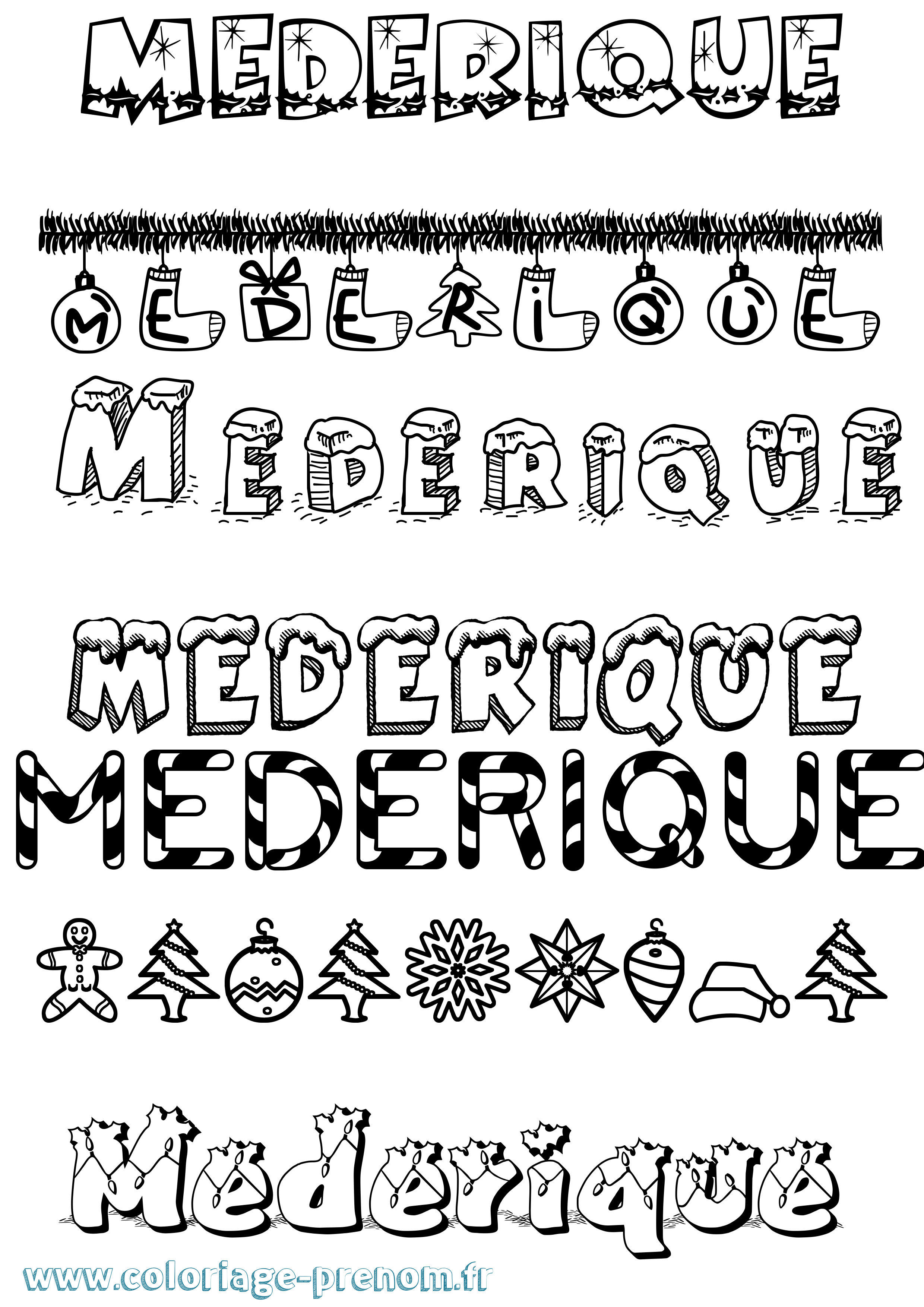 Coloriage Mederique Noël Coloriage prénom Mederique Noël