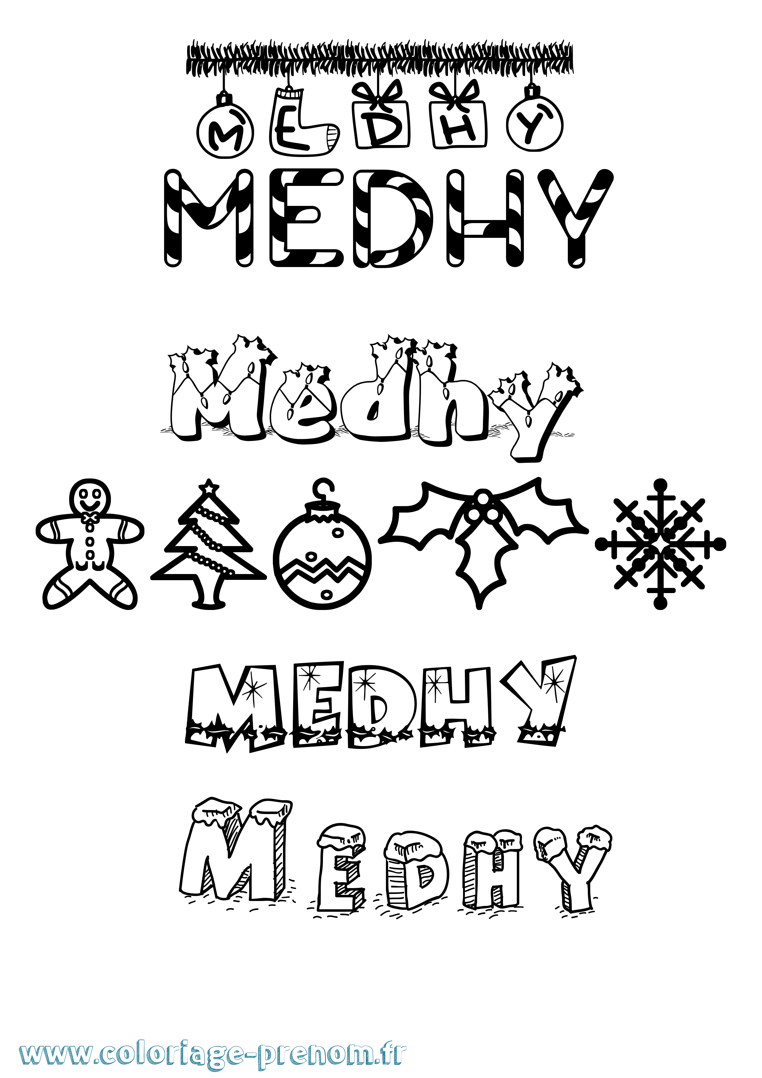 Coloriage Medhy Noël Coloriage prénom Medhy Noël