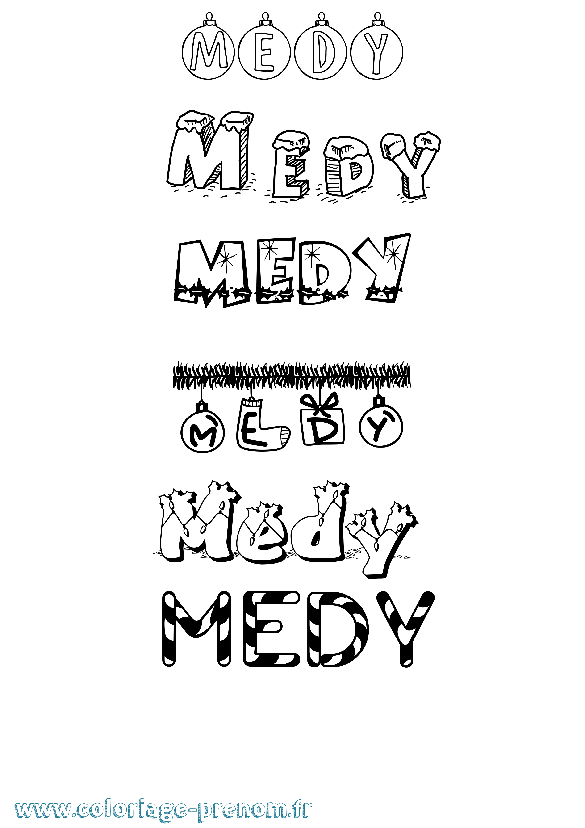 Coloriage Medy Noël Coloriage prénom Medy Noël