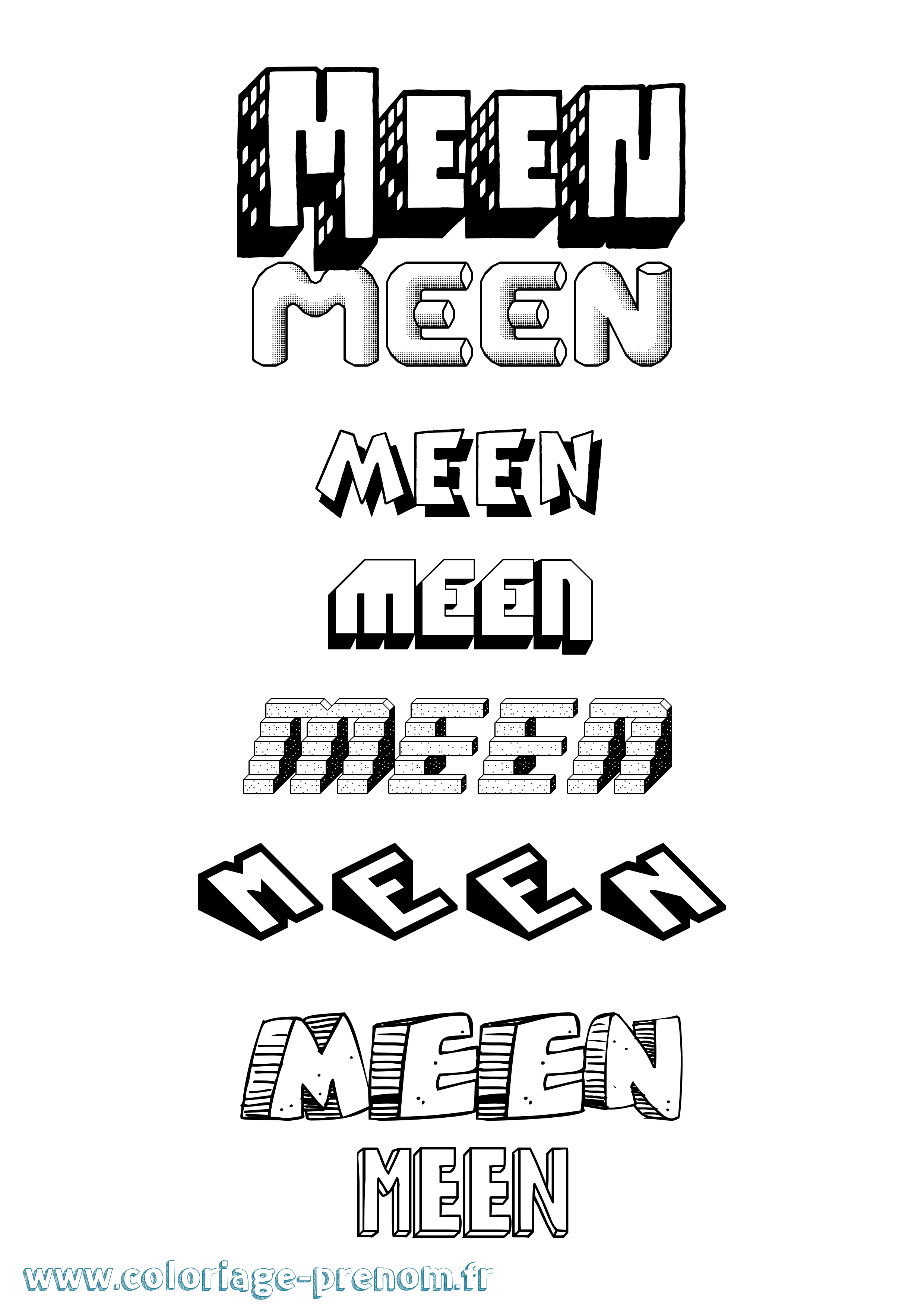 Coloriage Meen Effet 3D Coloriage prénom Meen Effet 3D