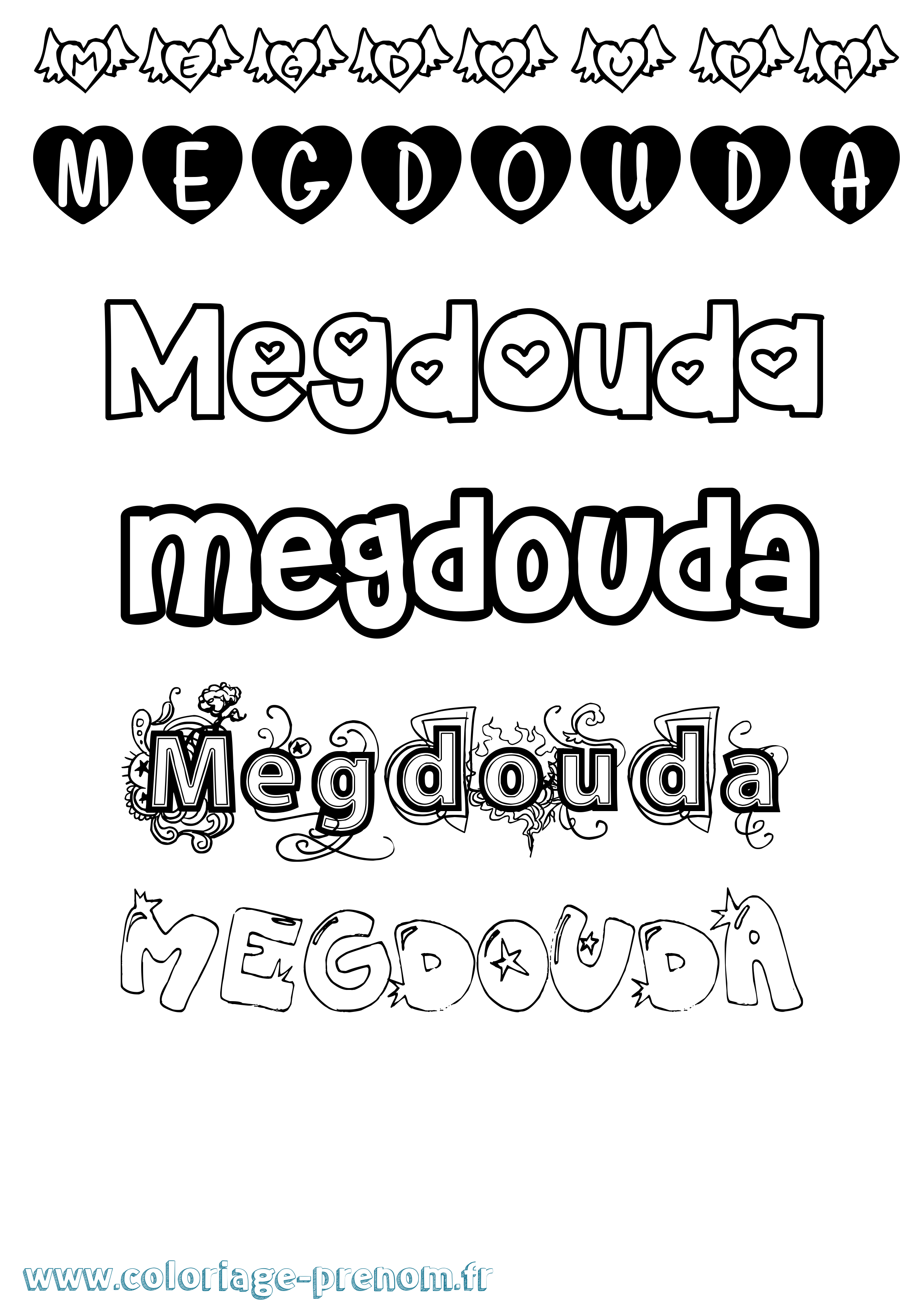 Coloriage Megdouda Girly Coloriage prénom Megdouda Girly