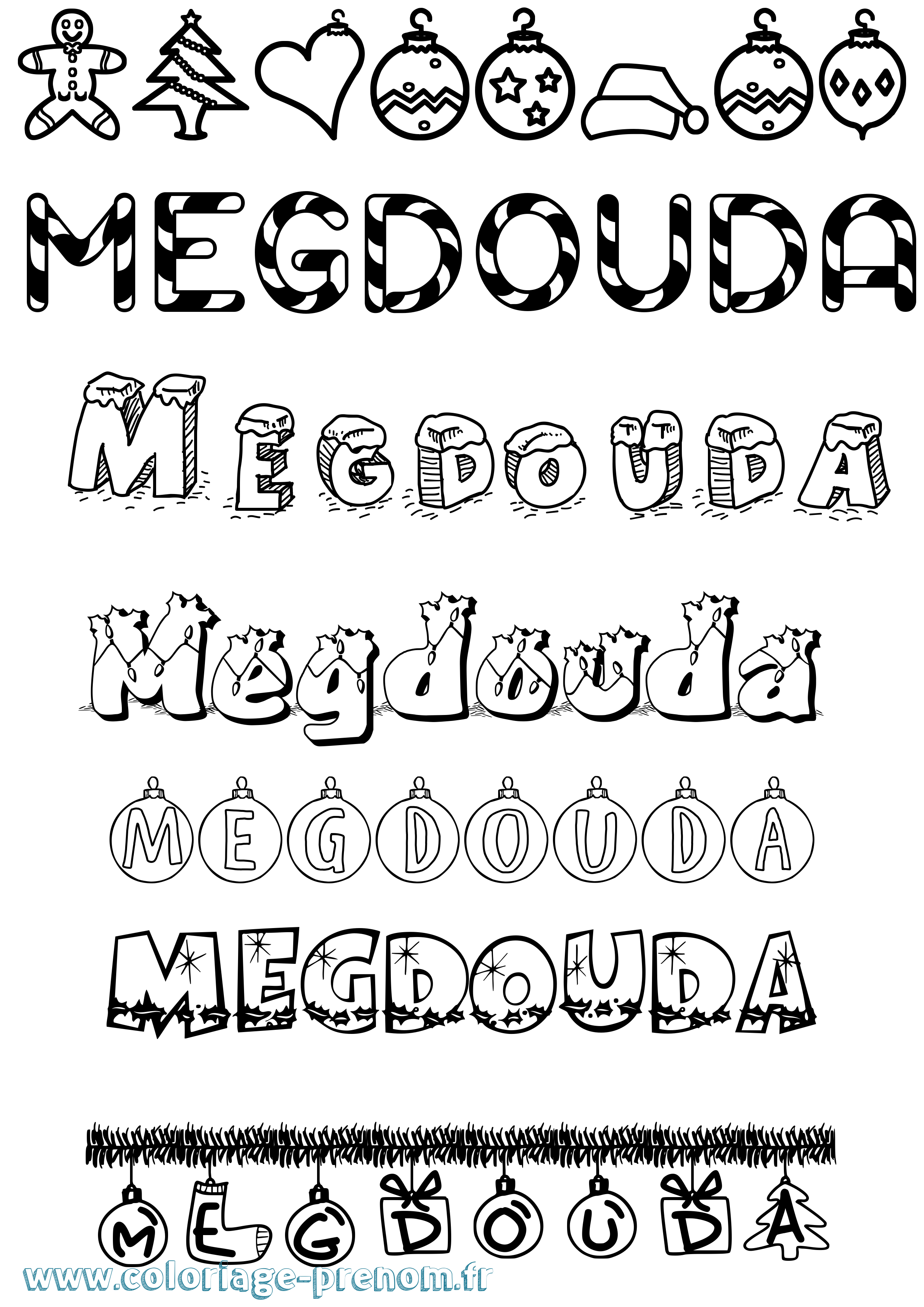 Coloriage Megdouda Noël Coloriage prénom Megdouda Noël