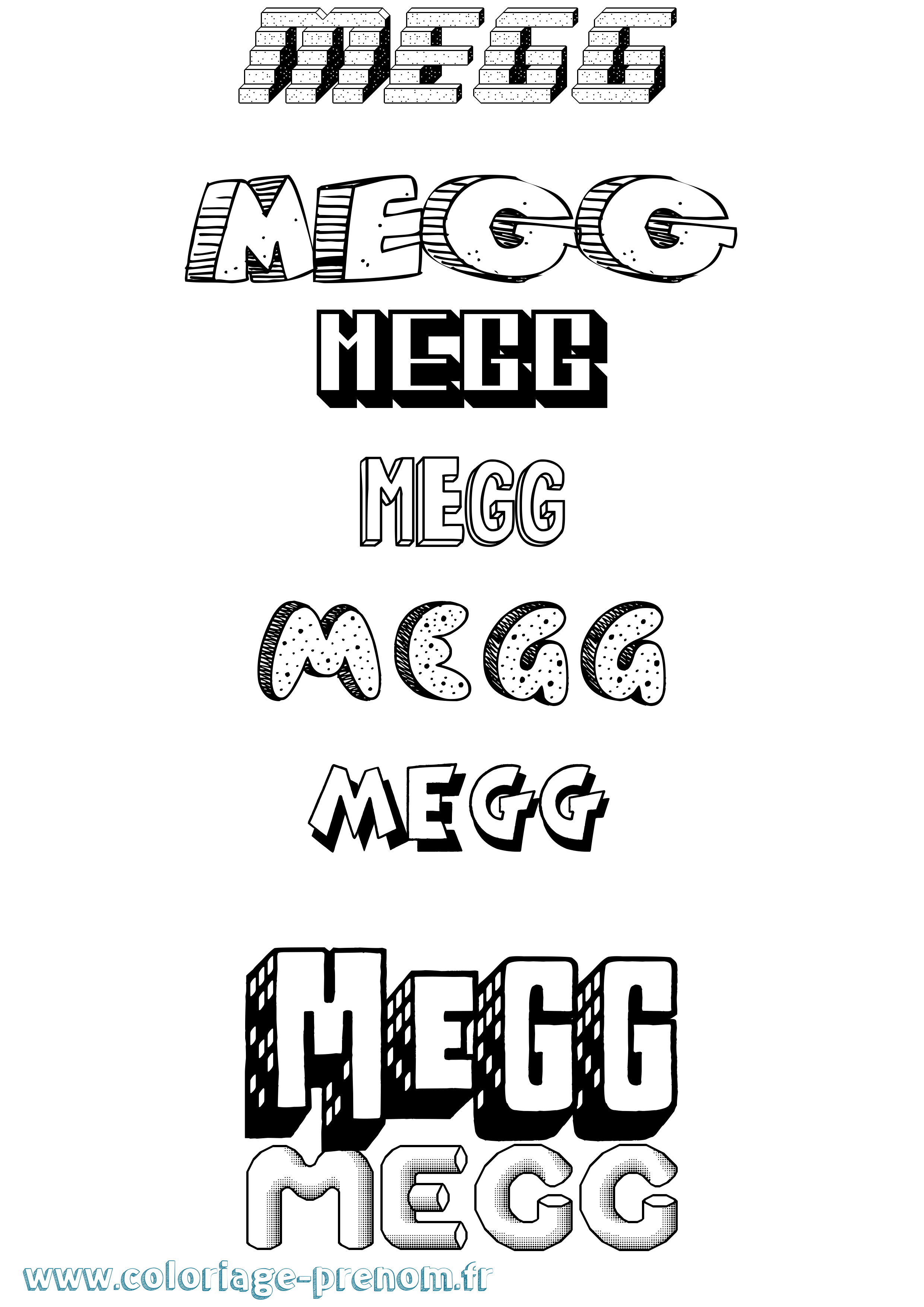Coloriage Megg Effet 3D Coloriage prénom Megg Effet 3D