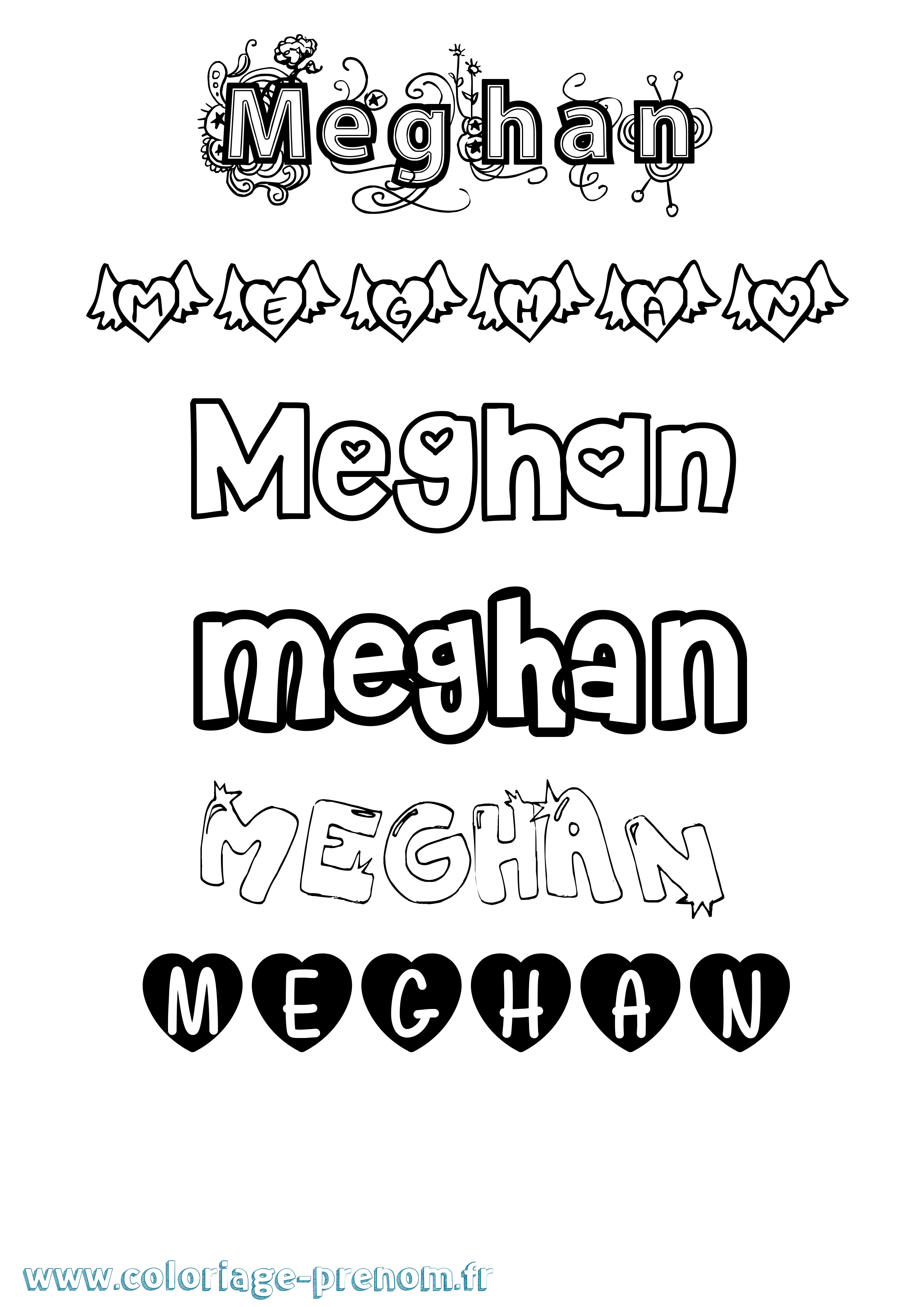 Coloriage Meghan Girly Coloriage prénom Meghan Girly