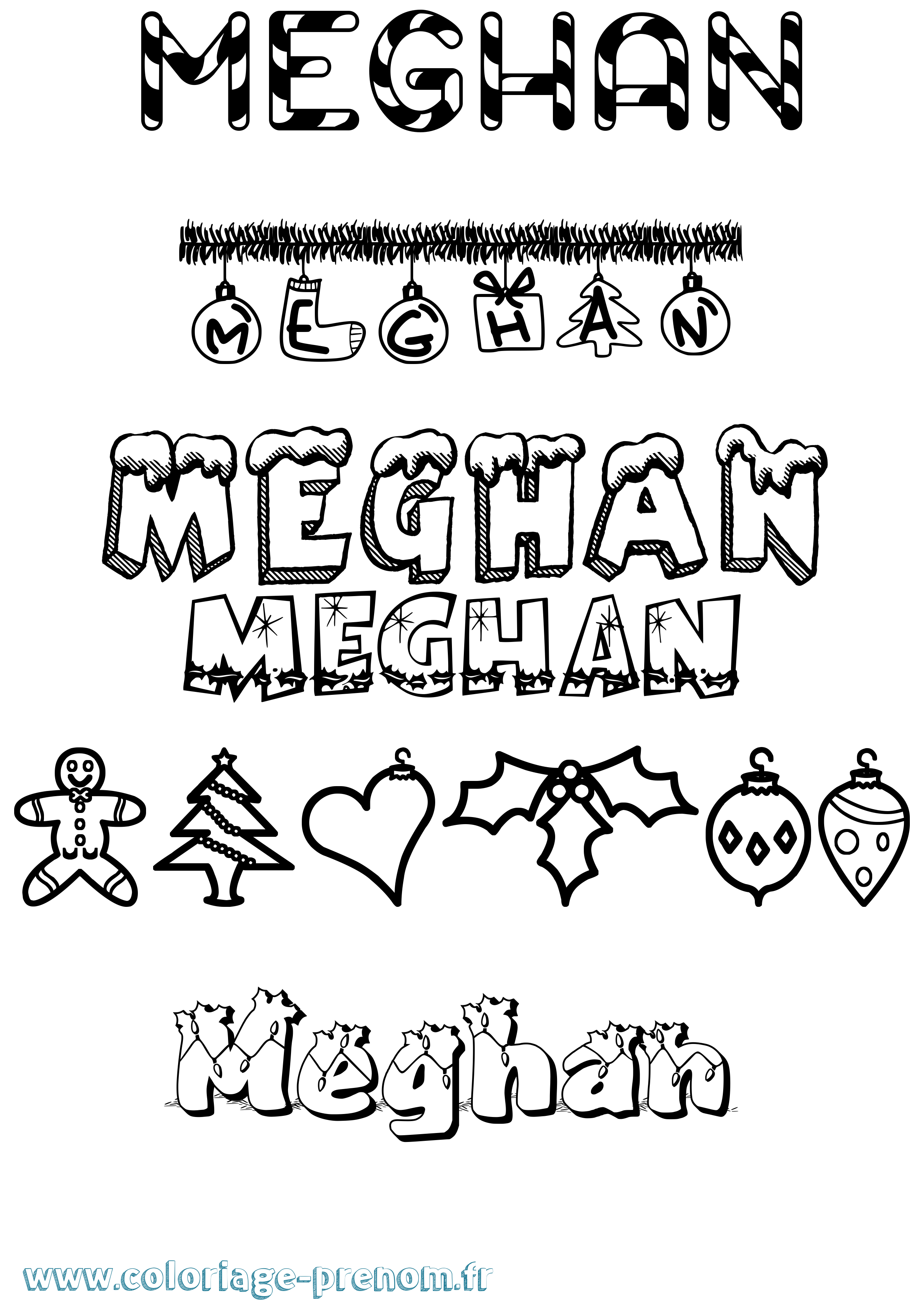 Coloriage Meghan Noël Coloriage prénom Meghan Noël