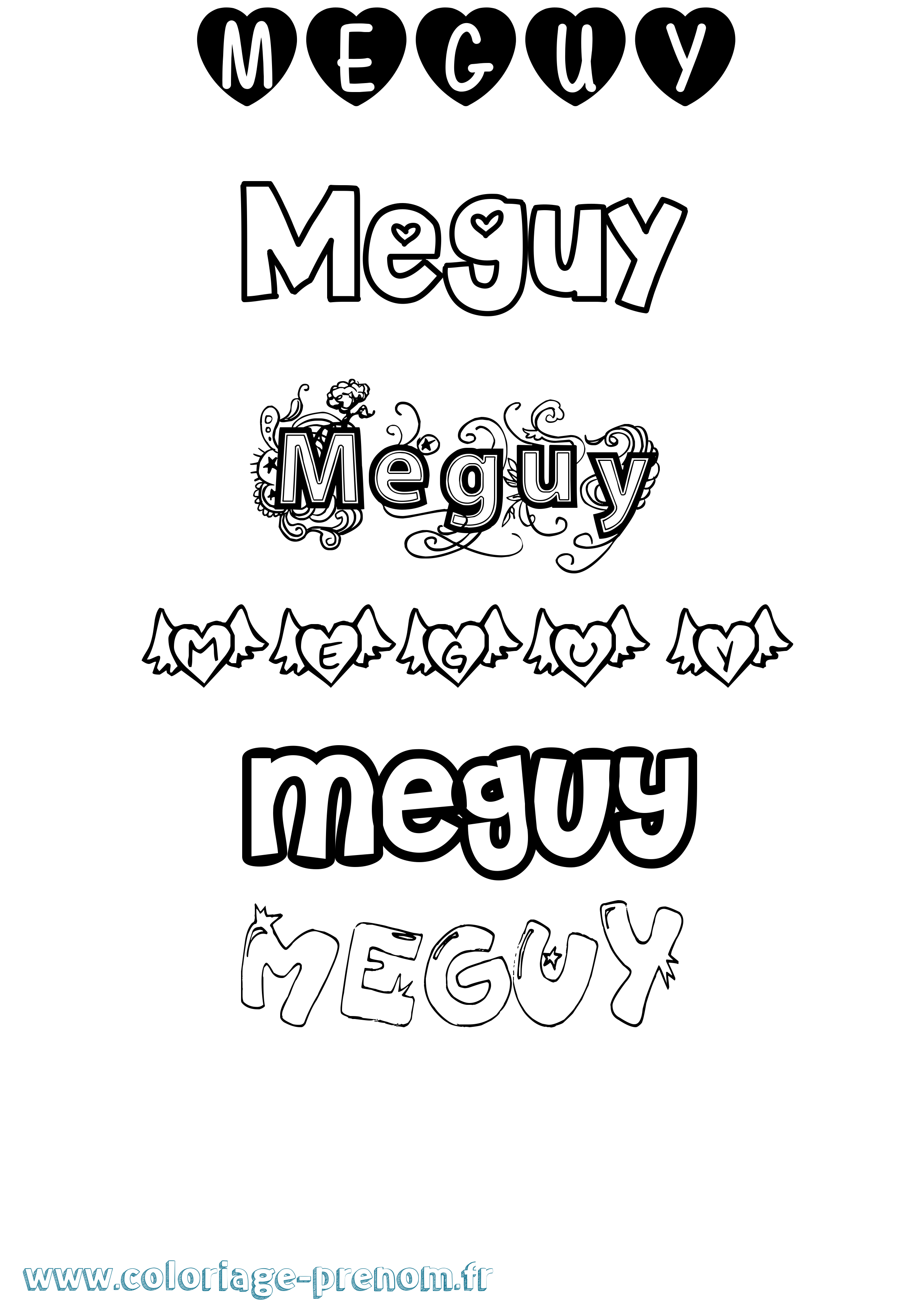Coloriage Meguy Girly Coloriage prénom Meguy Girly