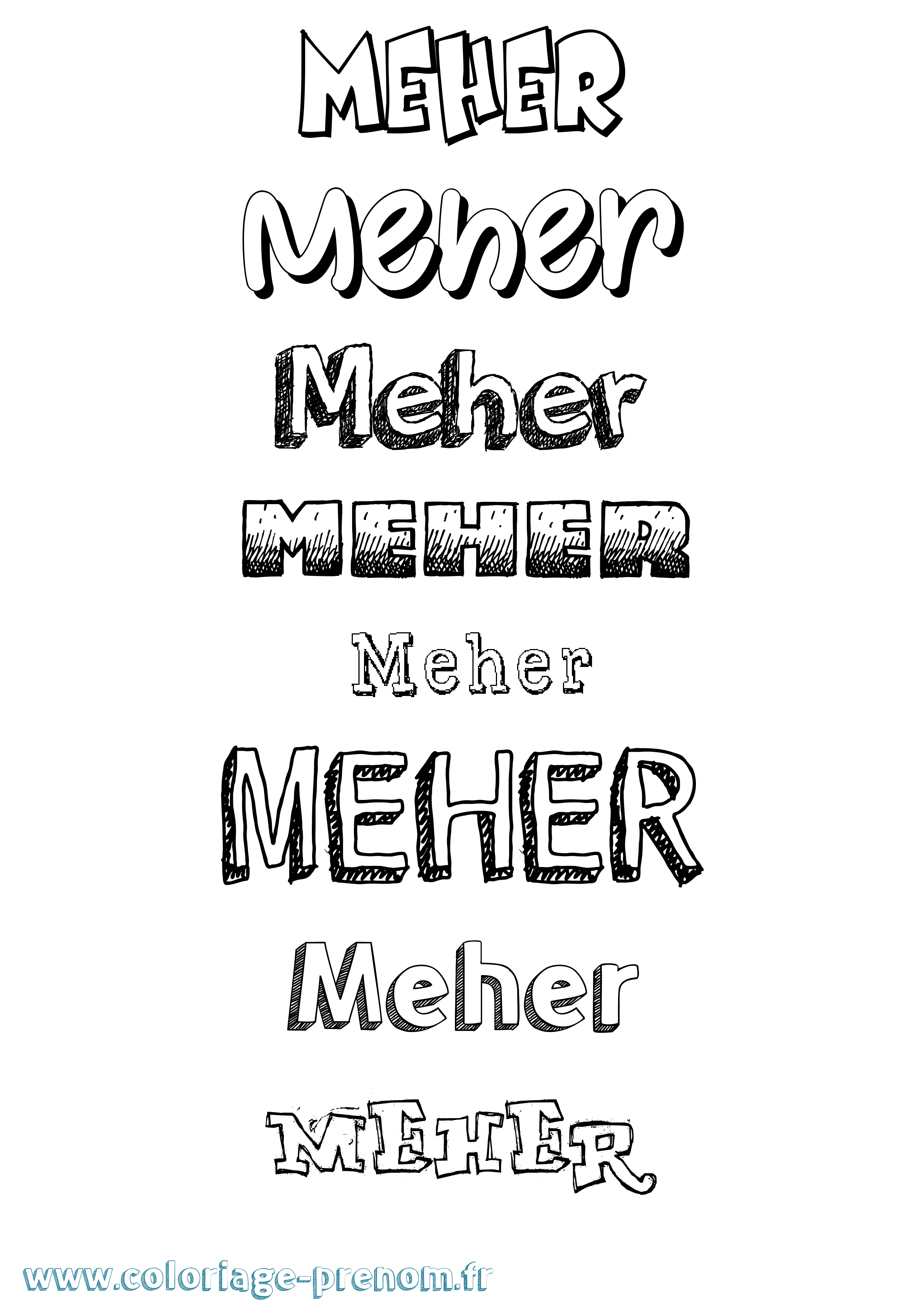 Coloriage Meher Dessiné Coloriage prénom Meher Dessiné