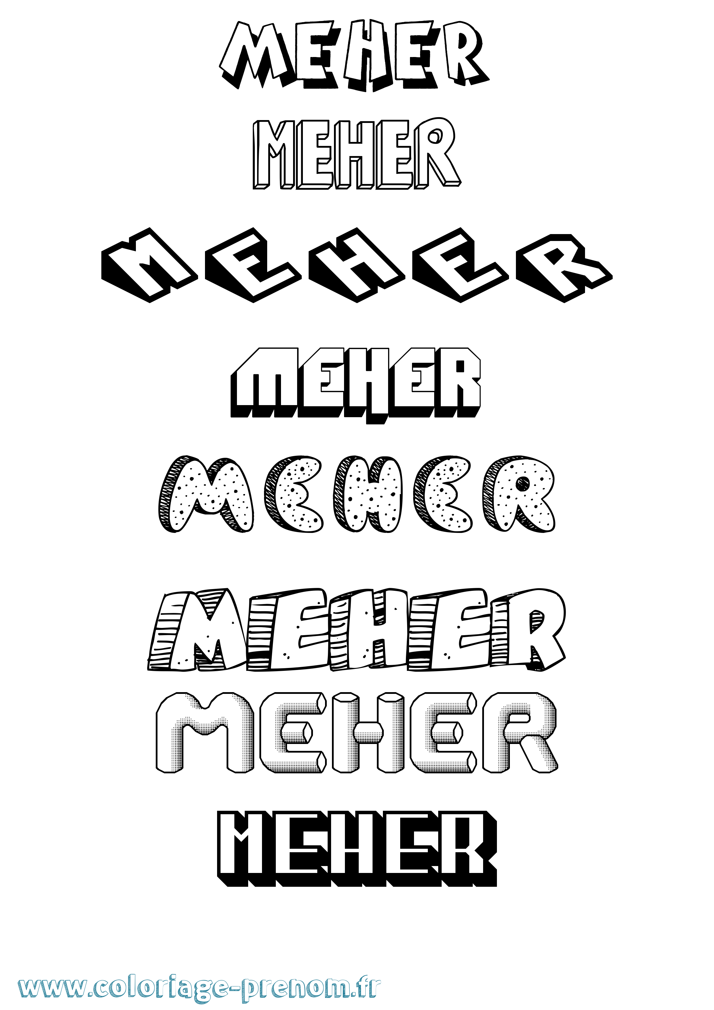 Coloriage Meher Effet 3D Coloriage prénom Meher Effet 3D