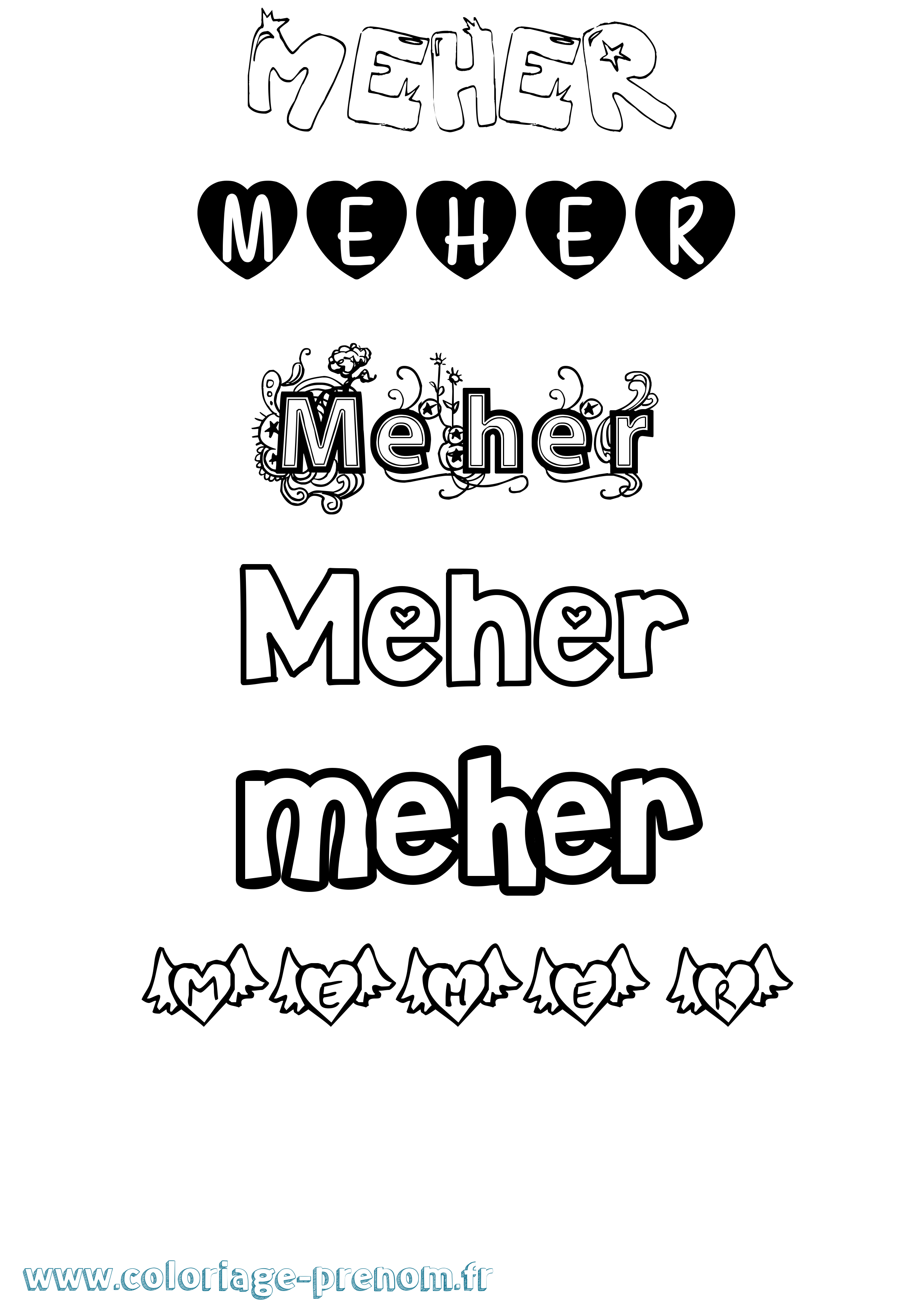 Coloriage Meher Girly Coloriage prénom Meher Girly