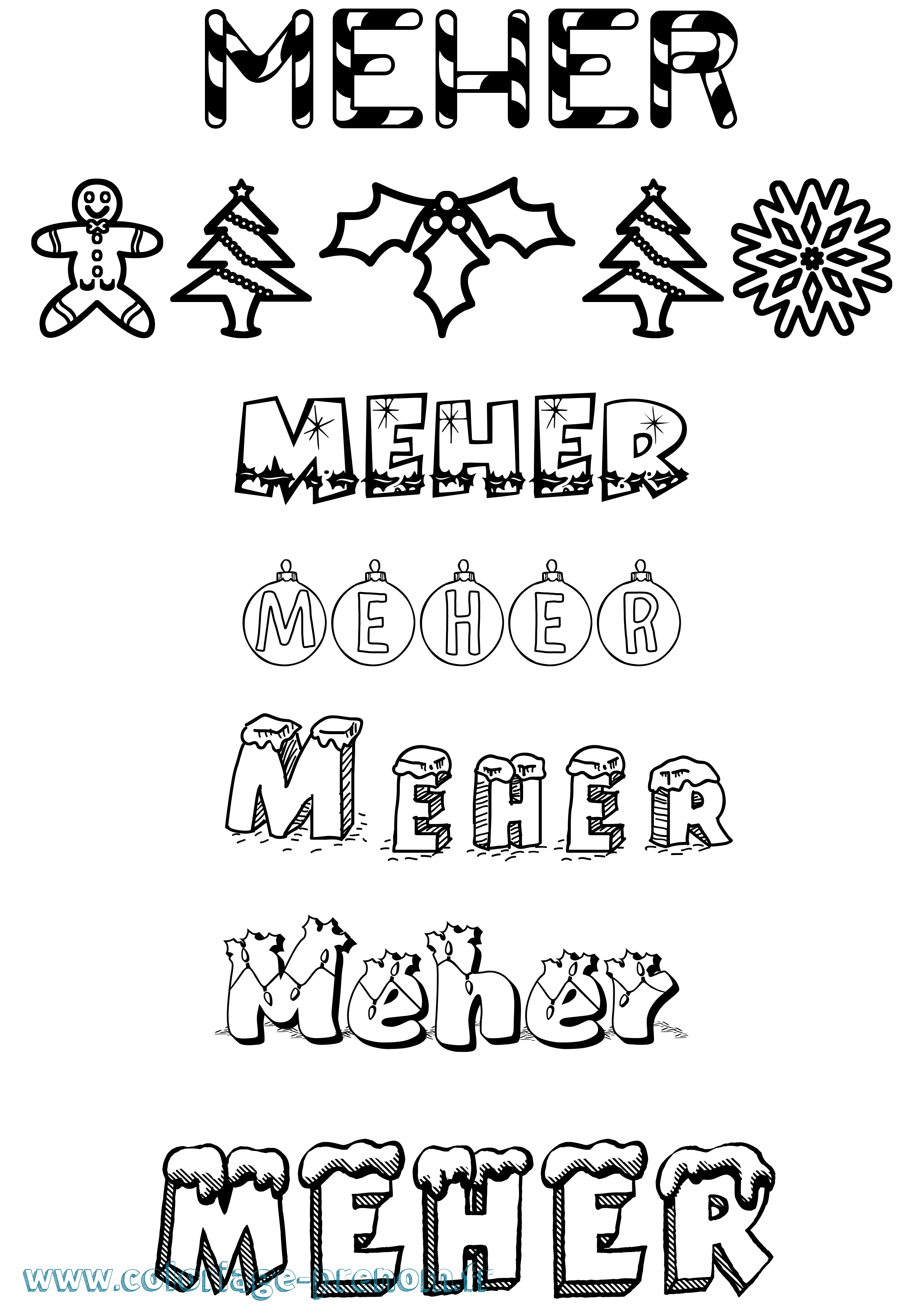 Coloriage Meher Noël Coloriage prénom Meher Noël