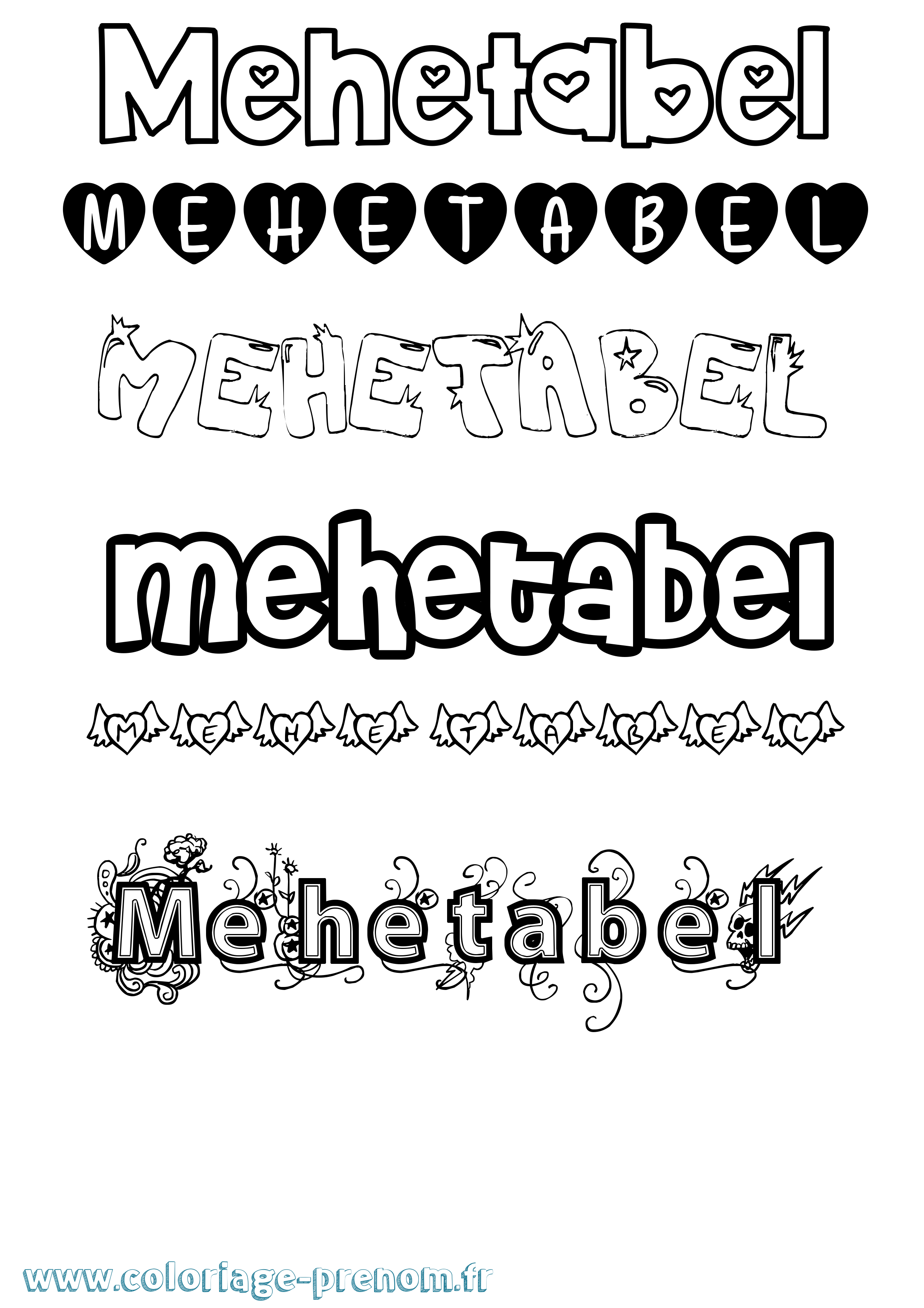 Coloriage Mehetabel Girly Coloriage prénom Mehetabel Girly
