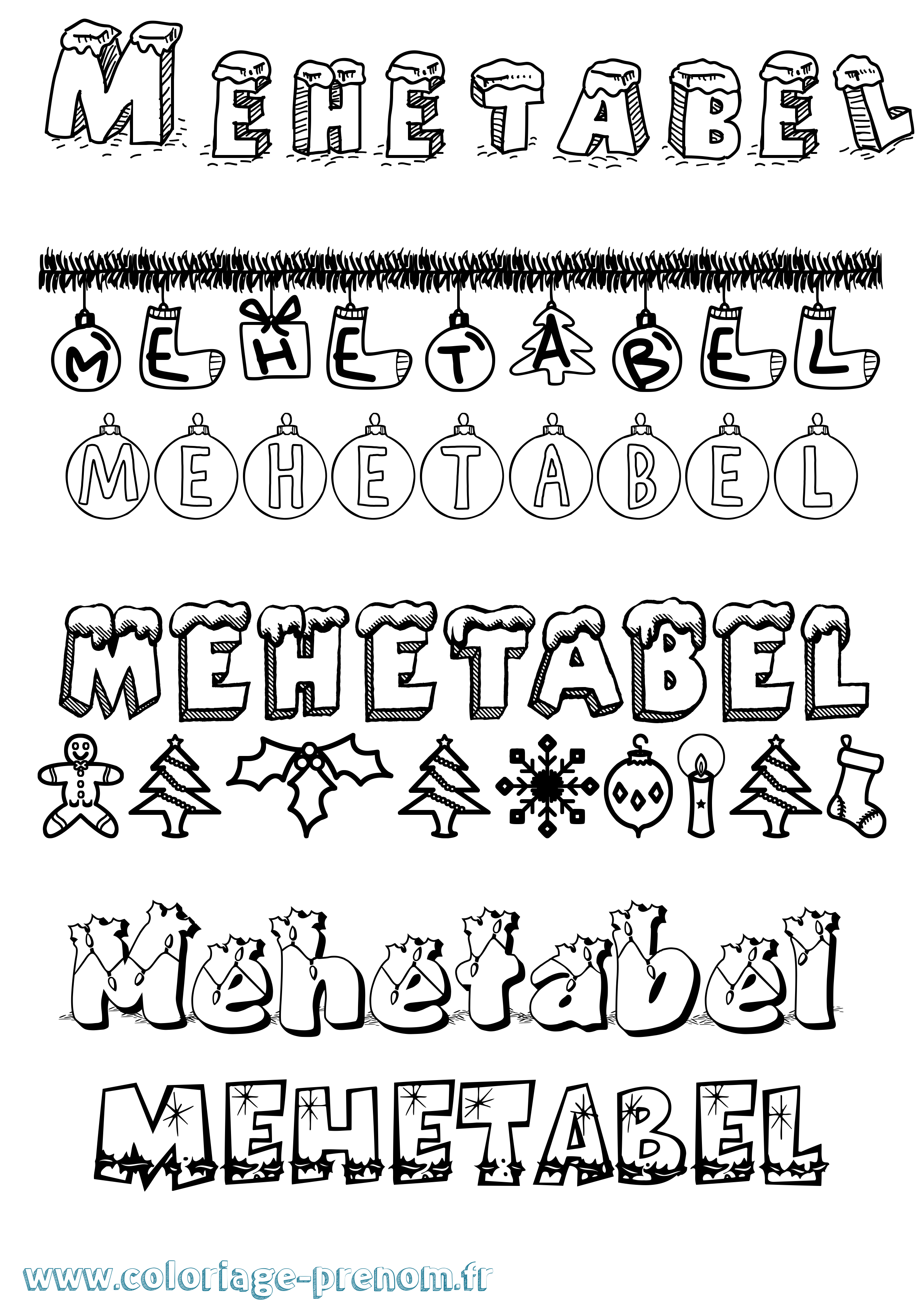 Coloriage Mehetabel Noël Coloriage prénom Mehetabel Noël