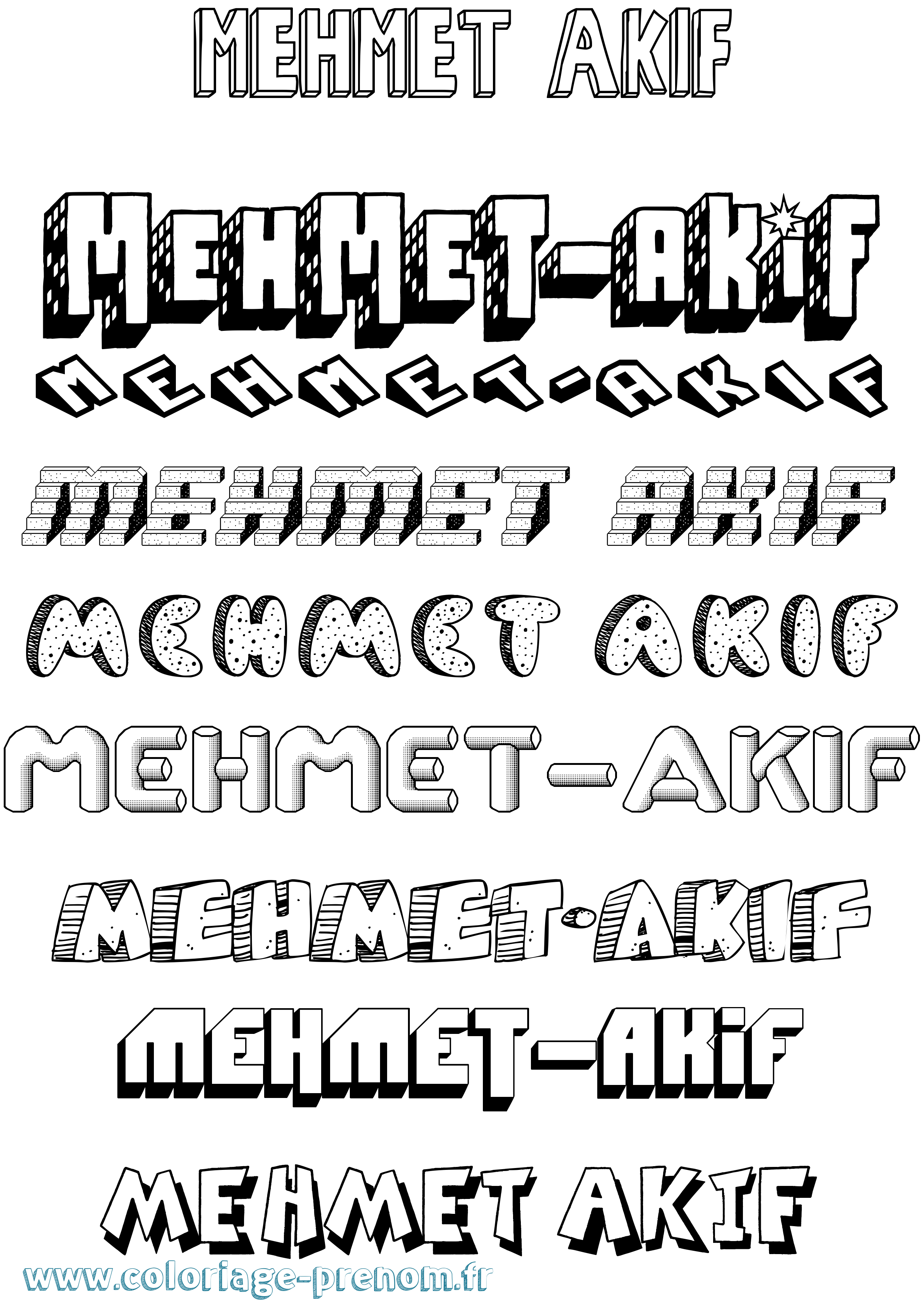 Coloriage Mehmet-Akif Effet 3D Coloriage prénom Mehmet-Akif Effet 3D
