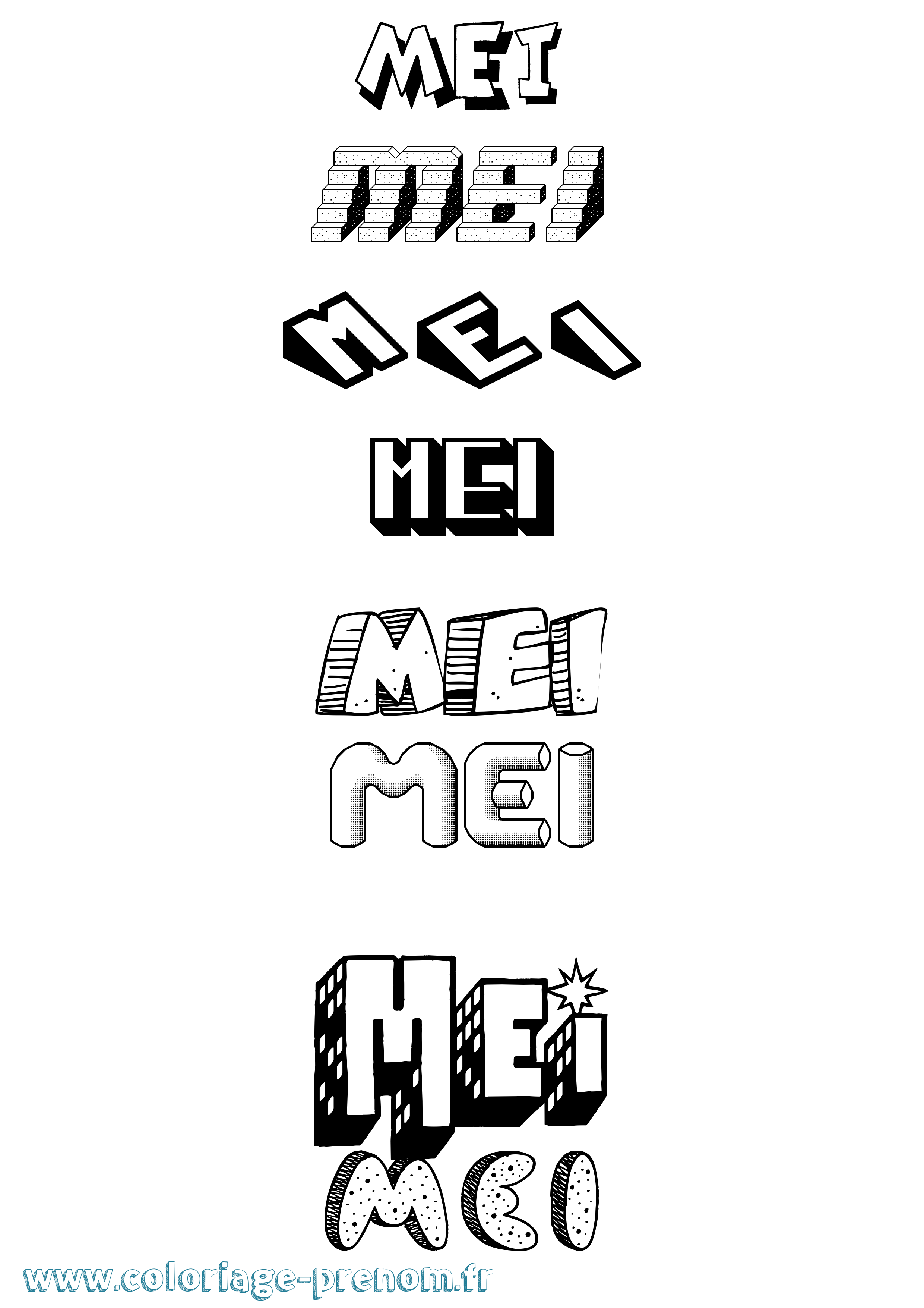 Coloriage Mei Effet 3D Coloriage prénom Mei Effet 3D