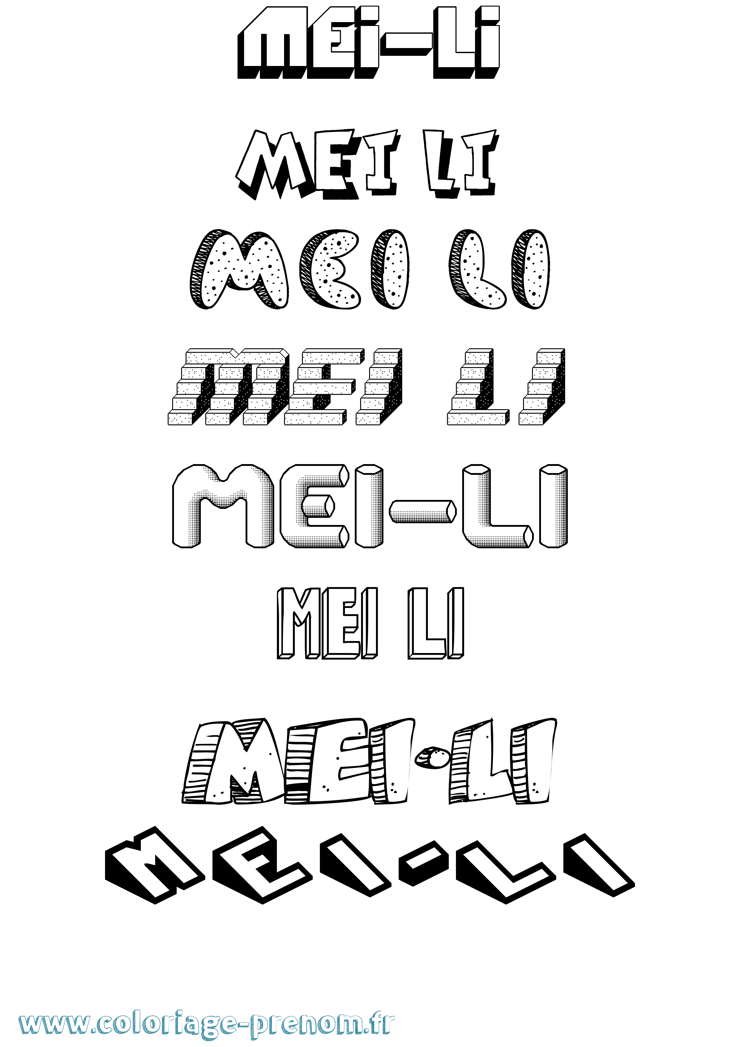 Coloriage Mei-Li Effet 3D Coloriage prénom Mei-Li Effet 3D