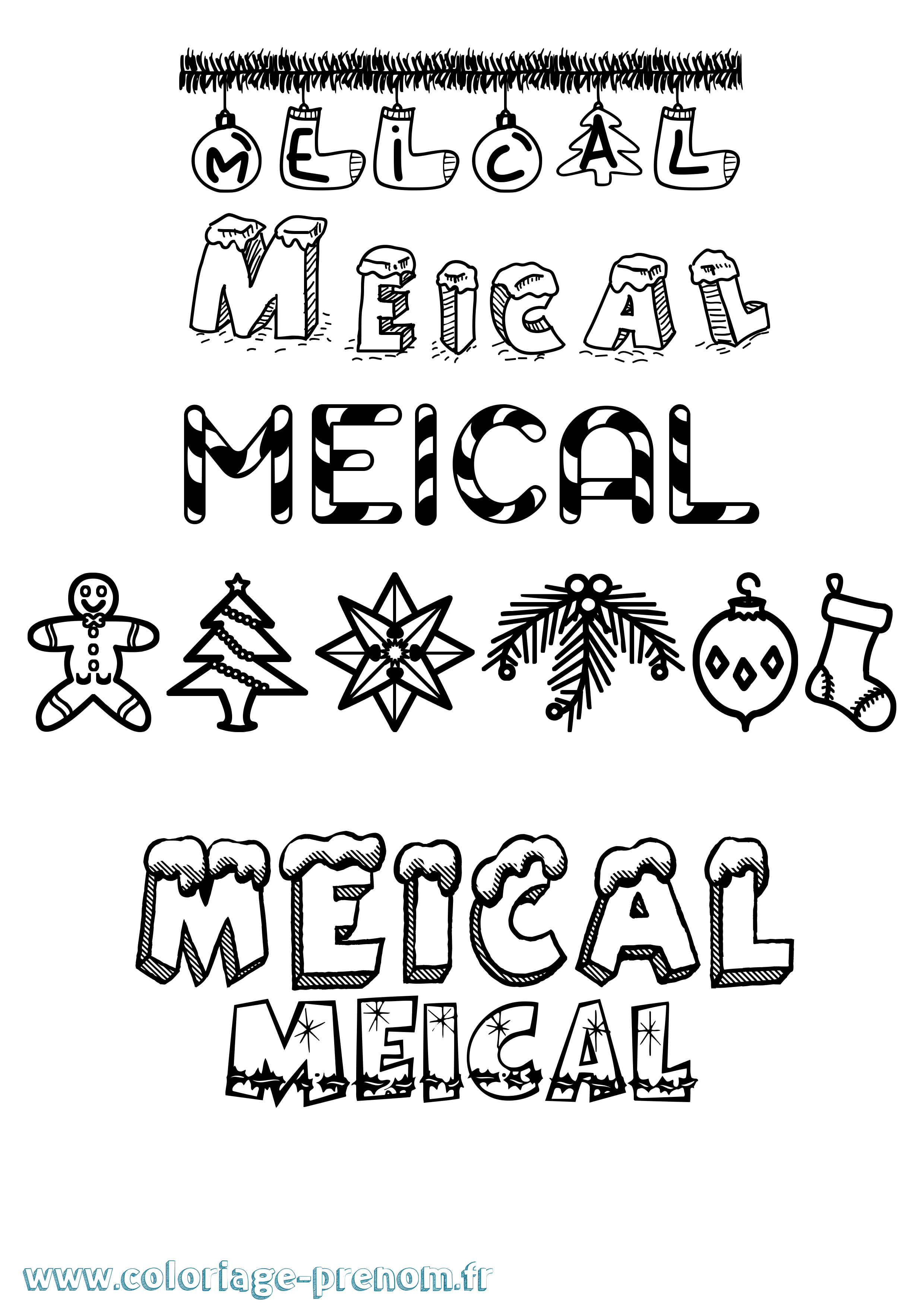 Coloriage Meical Noël Coloriage prénom Meical Noël