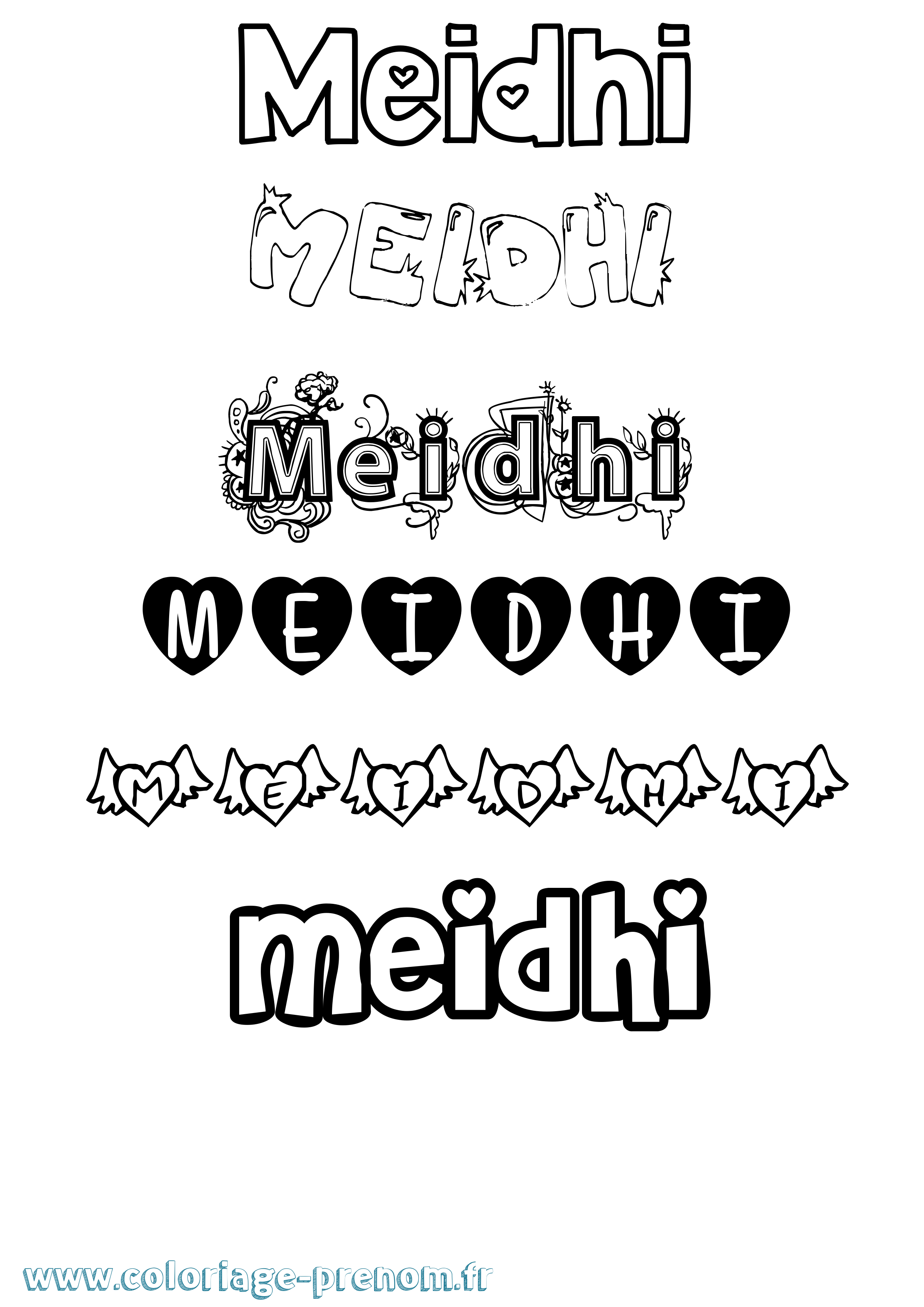 Coloriage Meidhi Girly Coloriage prénom Meidhi Girly