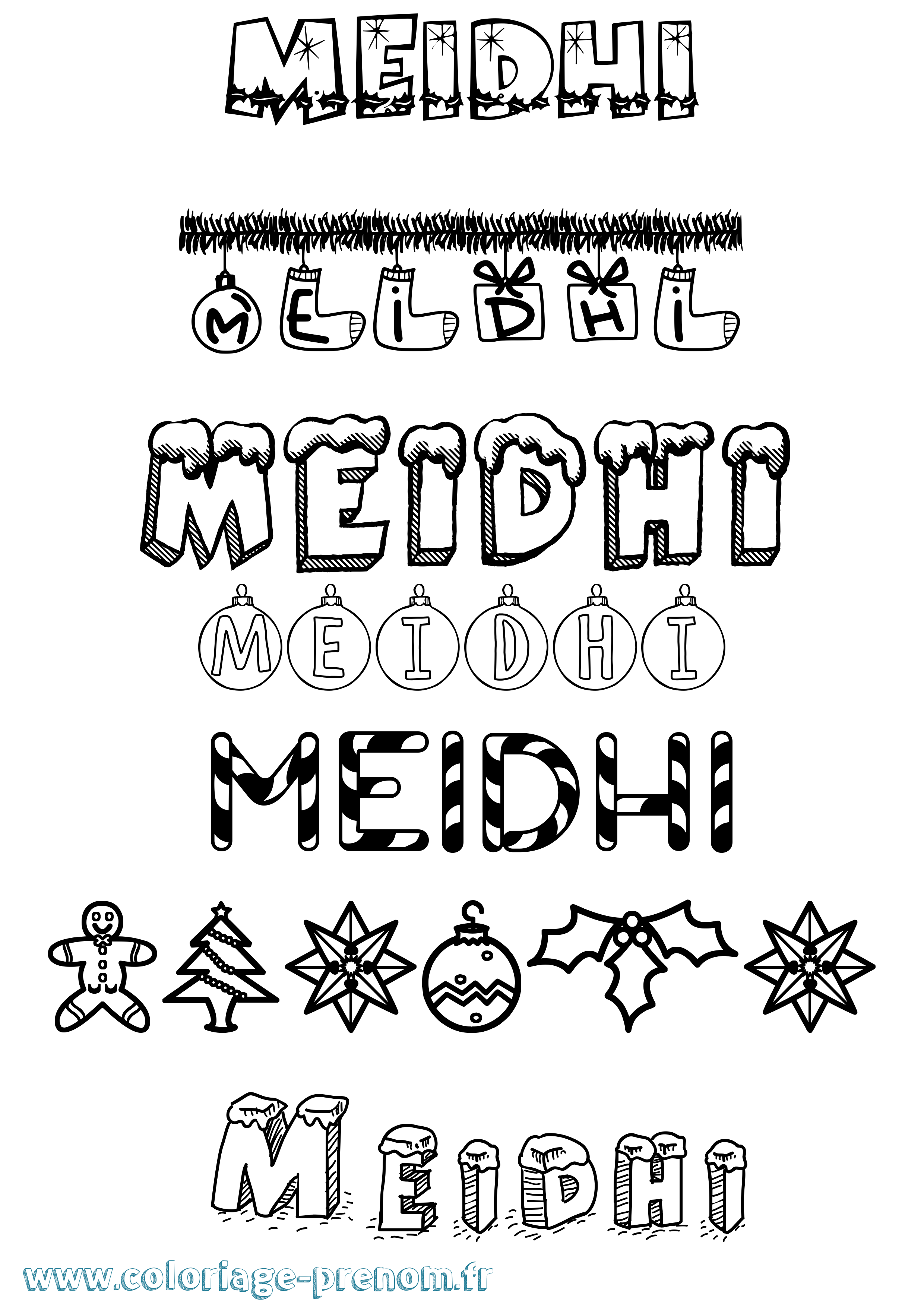 Coloriage Meidhi Noël Coloriage prénom Meidhi Noël