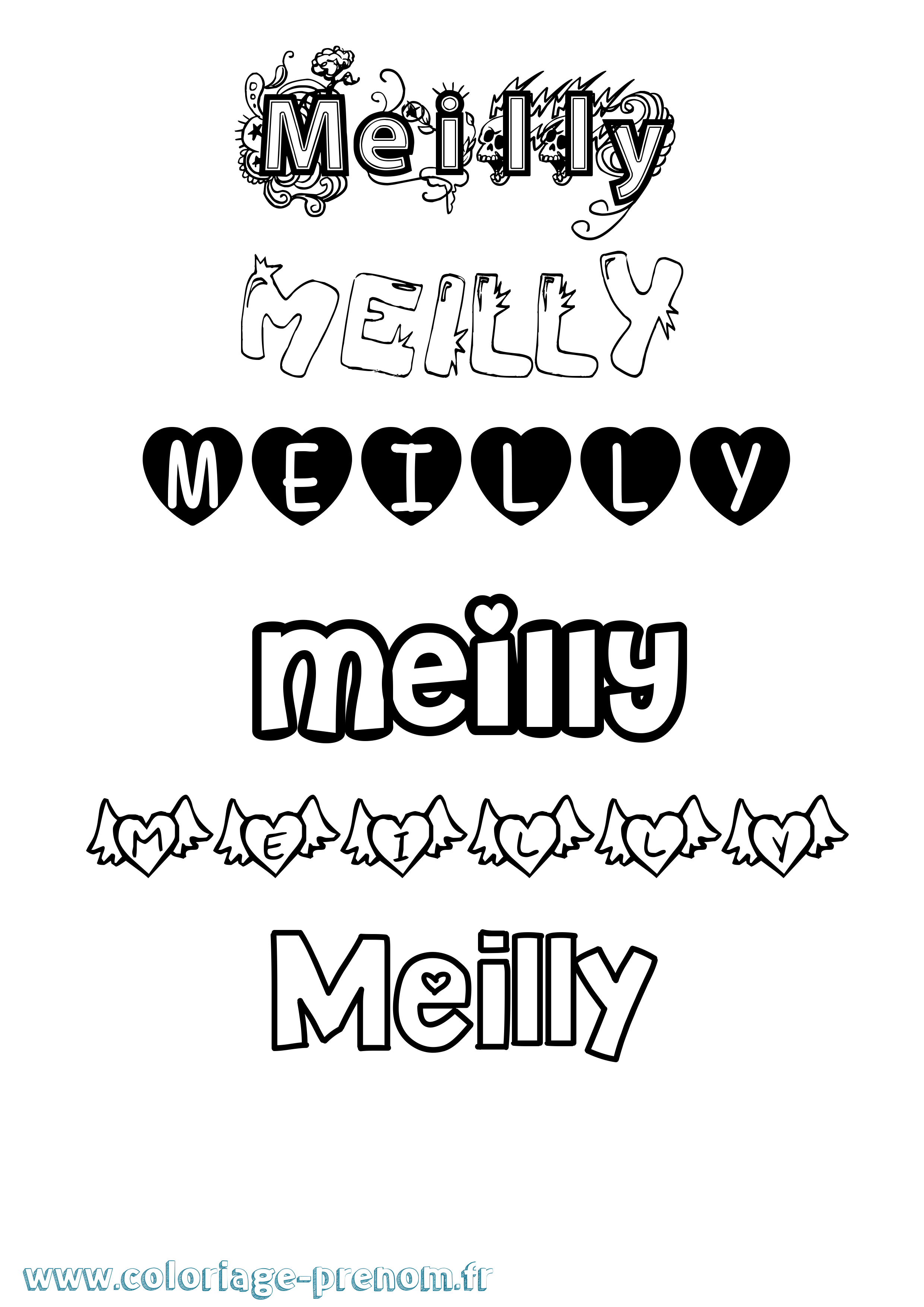 Coloriage Meilly Girly Coloriage prénom Meilly Girly
