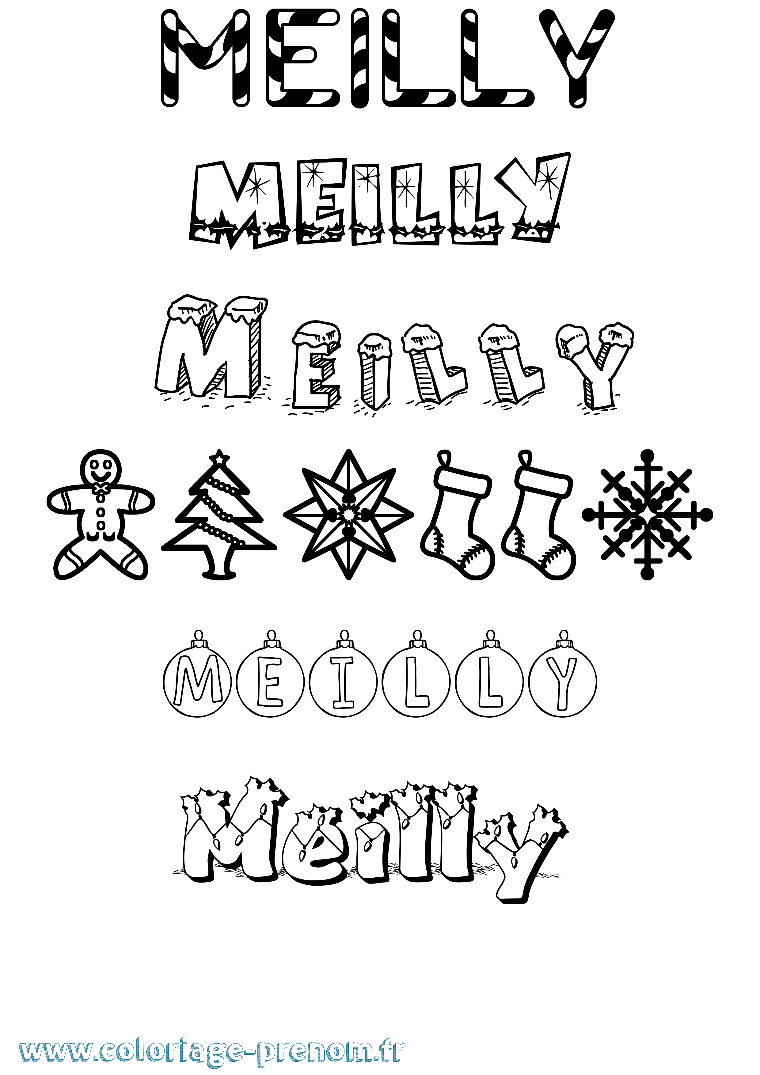 Coloriage Meilly Noël Coloriage prénom Meilly Noël