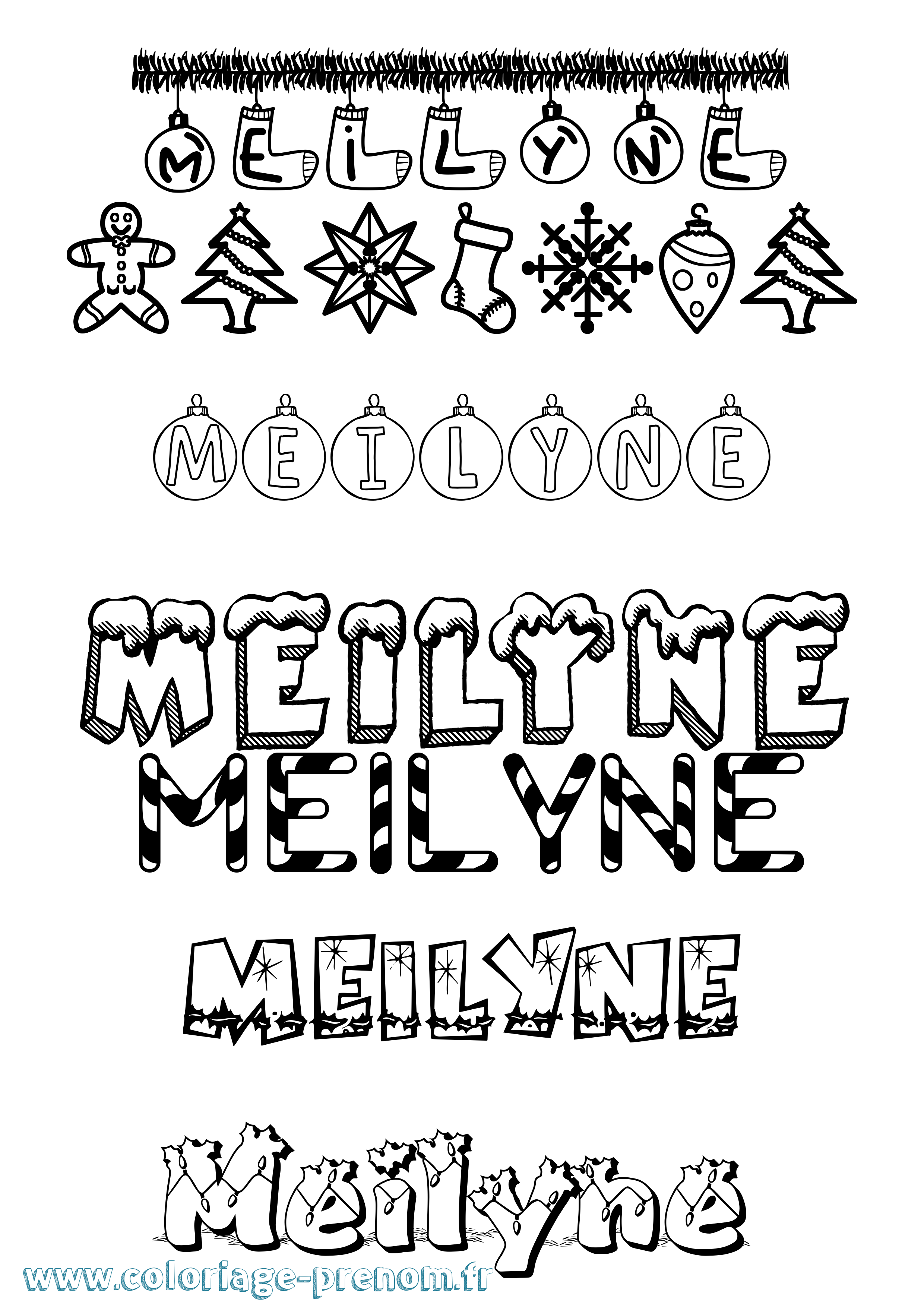 Coloriage Meilyne Noël Coloriage prénom Meilyne Noël