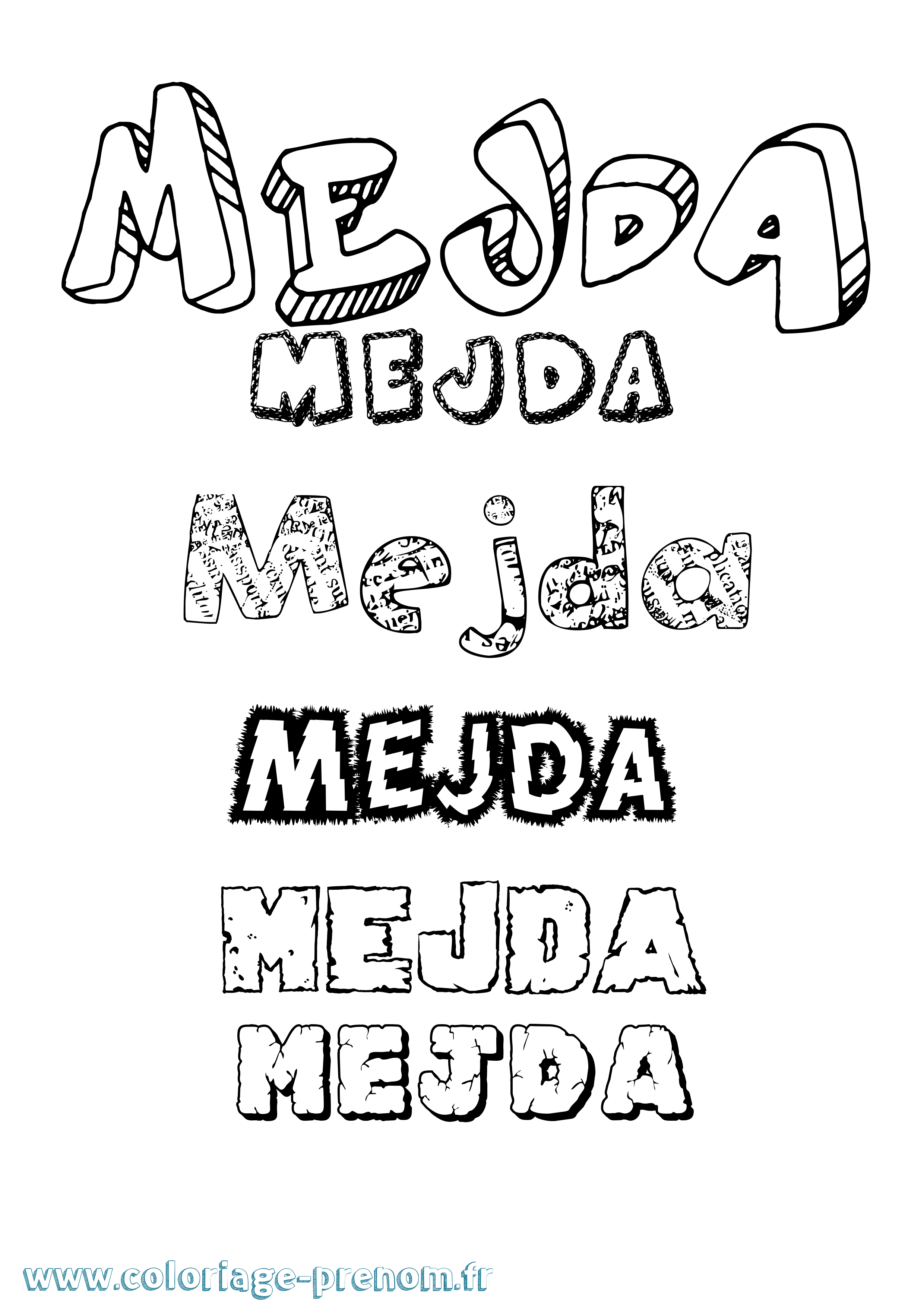 Coloriage Mejda Destructuré Coloriage prénom Mejda Destructuré