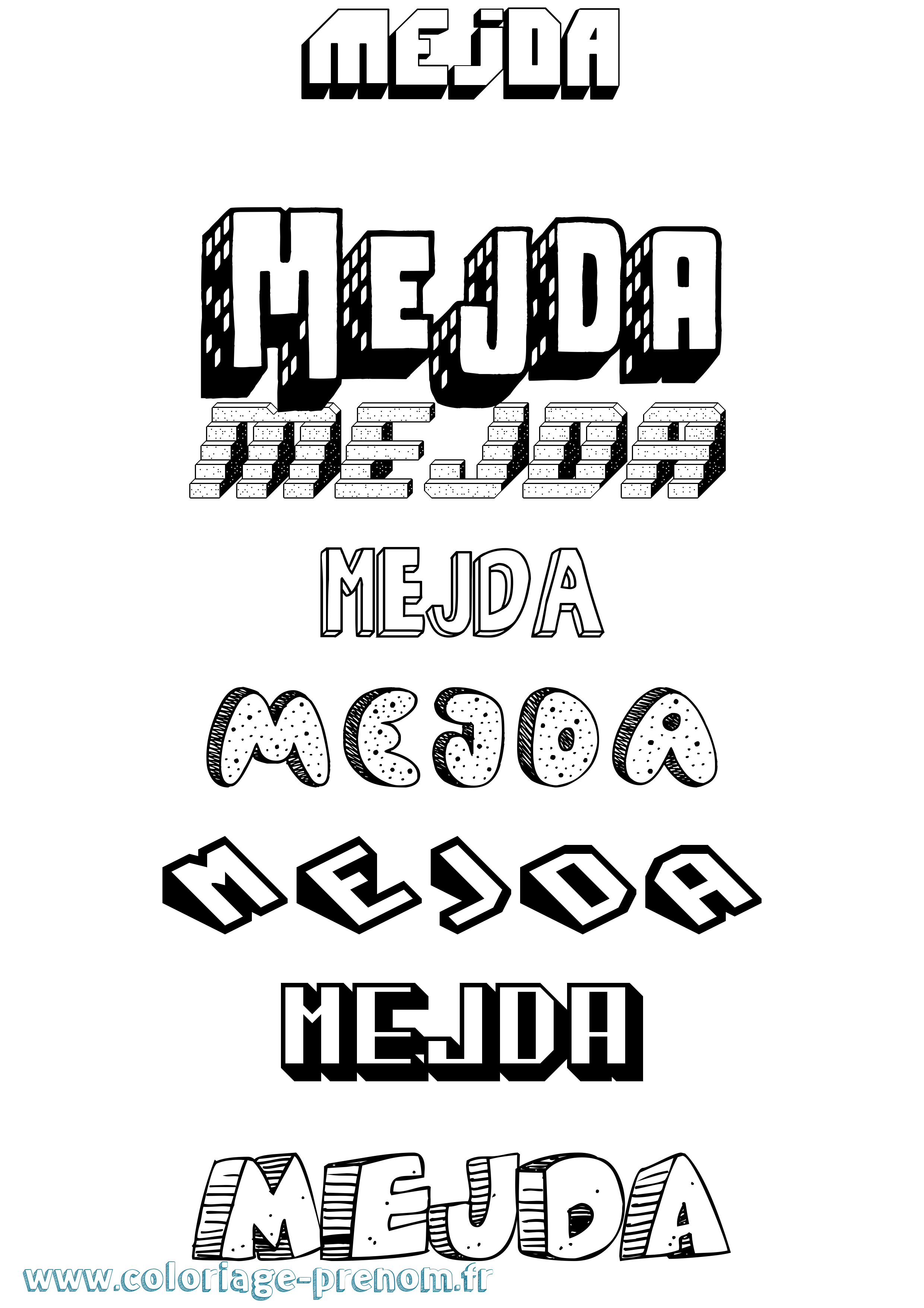 Coloriage Mejda Effet 3D Coloriage prénom Mejda Effet 3D