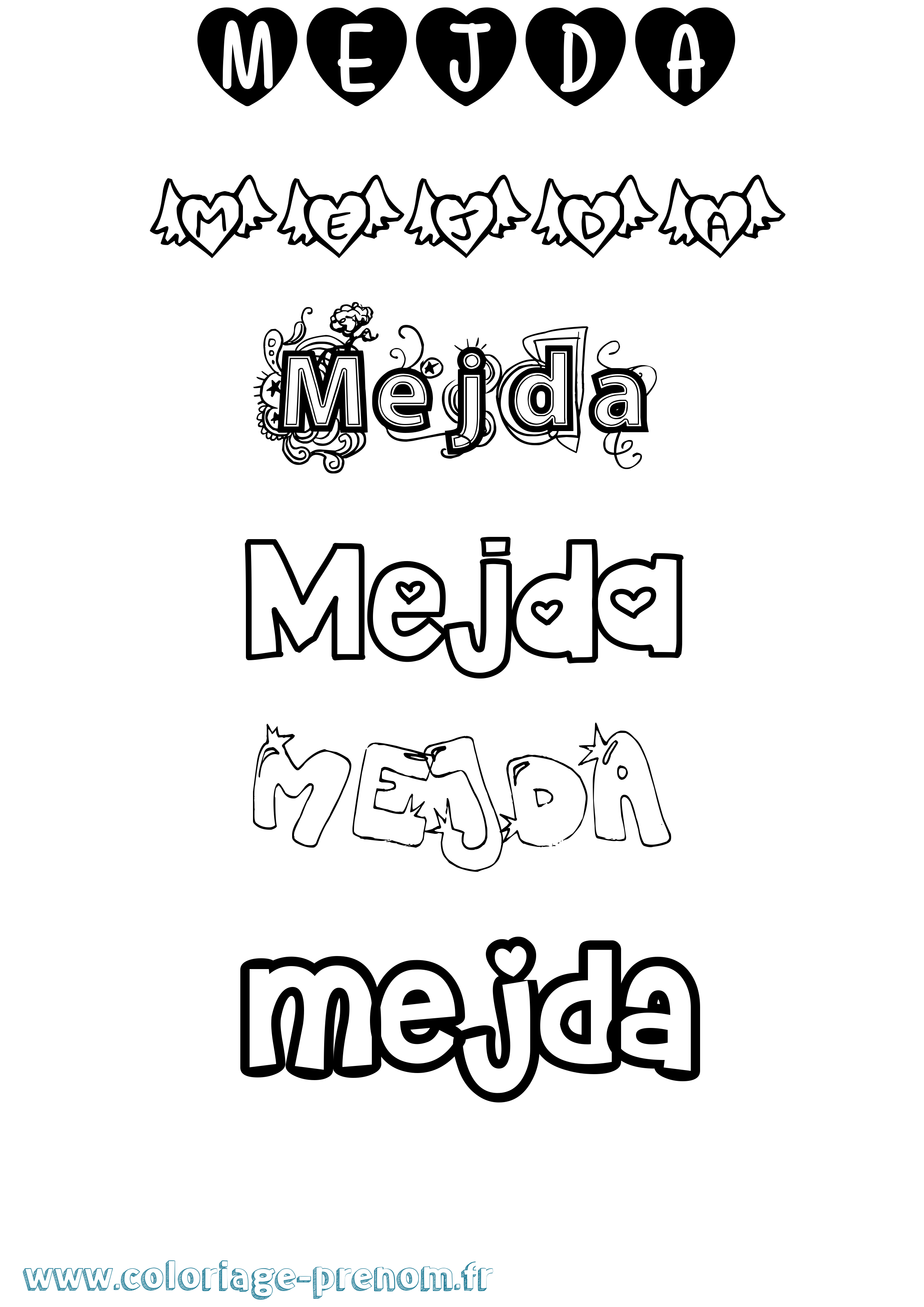 Coloriage Mejda Girly Coloriage prénom Mejda Girly