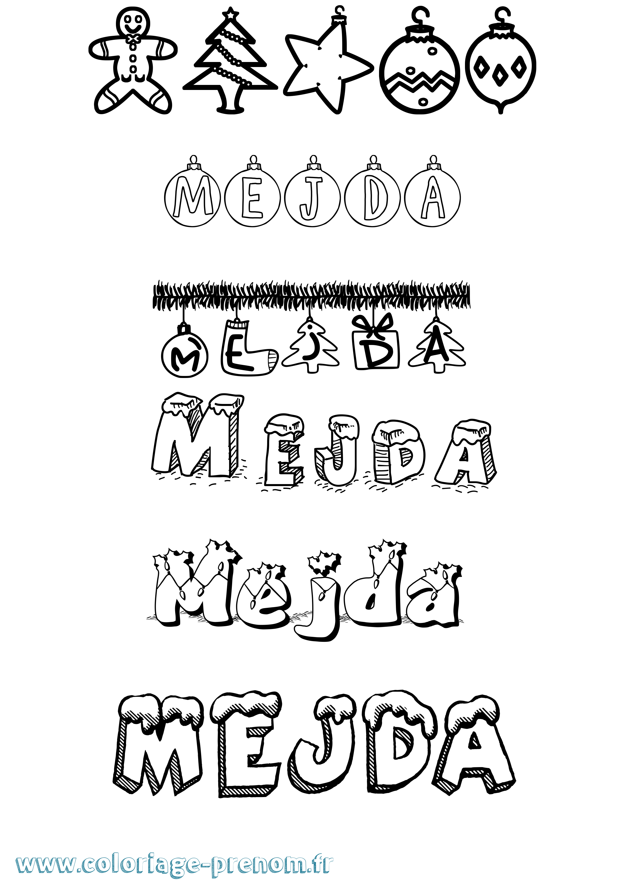 Coloriage Mejda Noël Coloriage prénom Mejda Noël