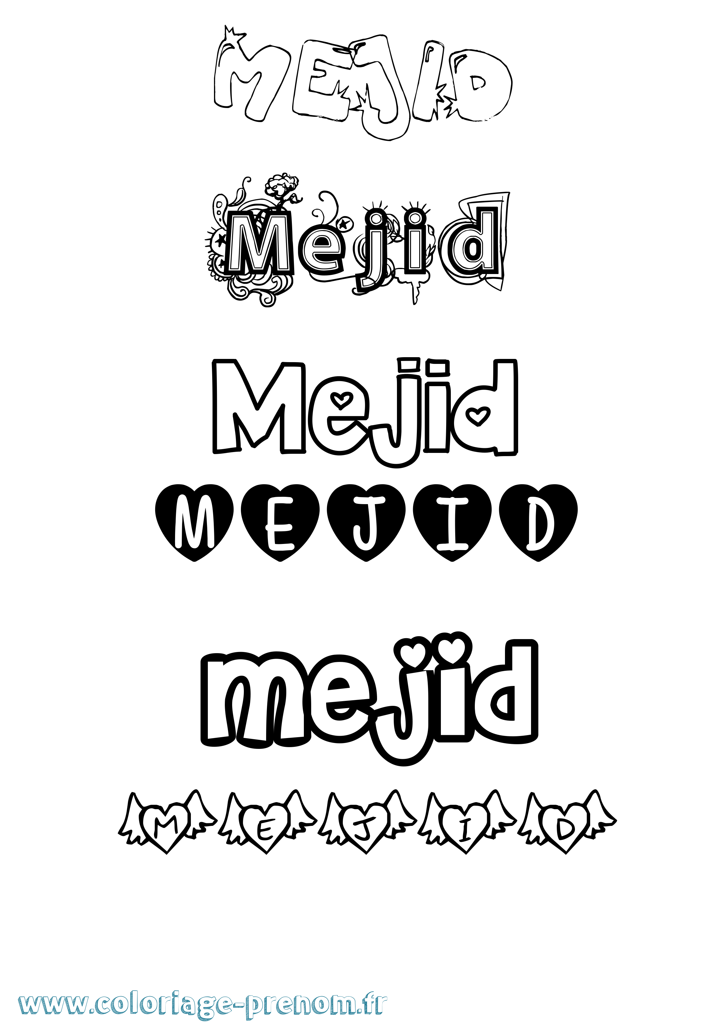 Coloriage Mejid Girly Coloriage prénom Mejid Girly