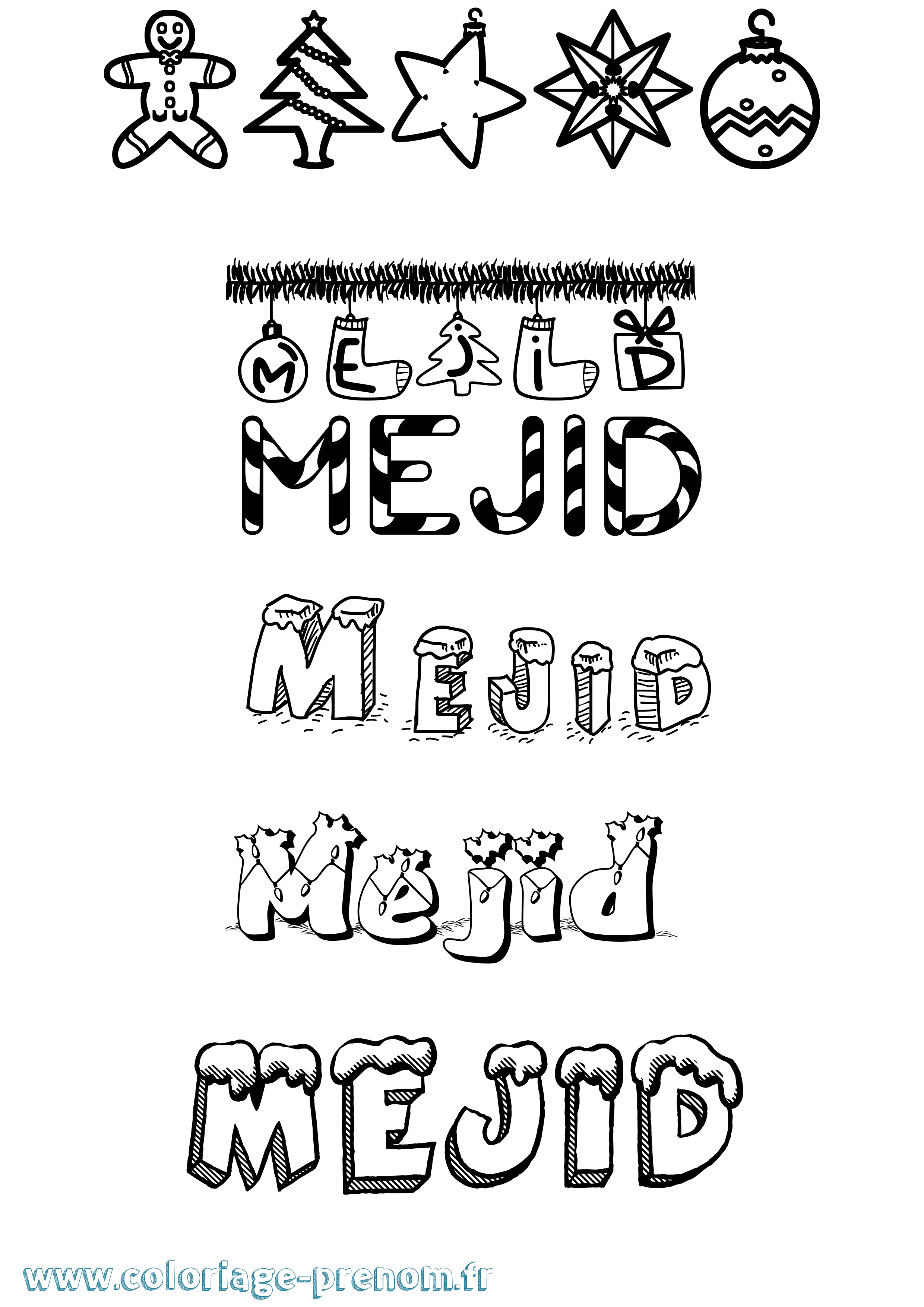 Coloriage Mejid Noël Coloriage prénom Mejid Noël