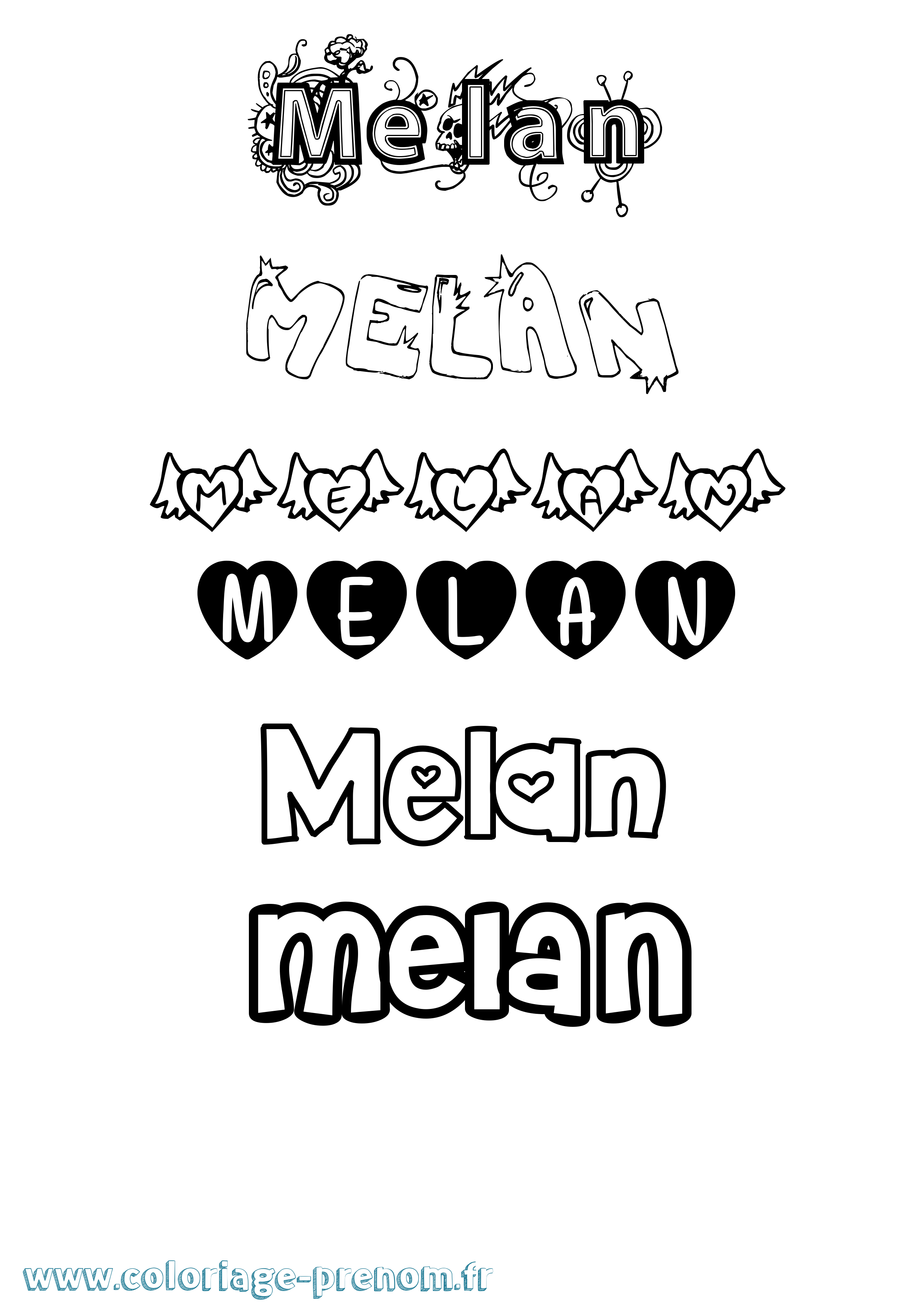 Coloriage Melan Girly Coloriage prénom Melan Girly