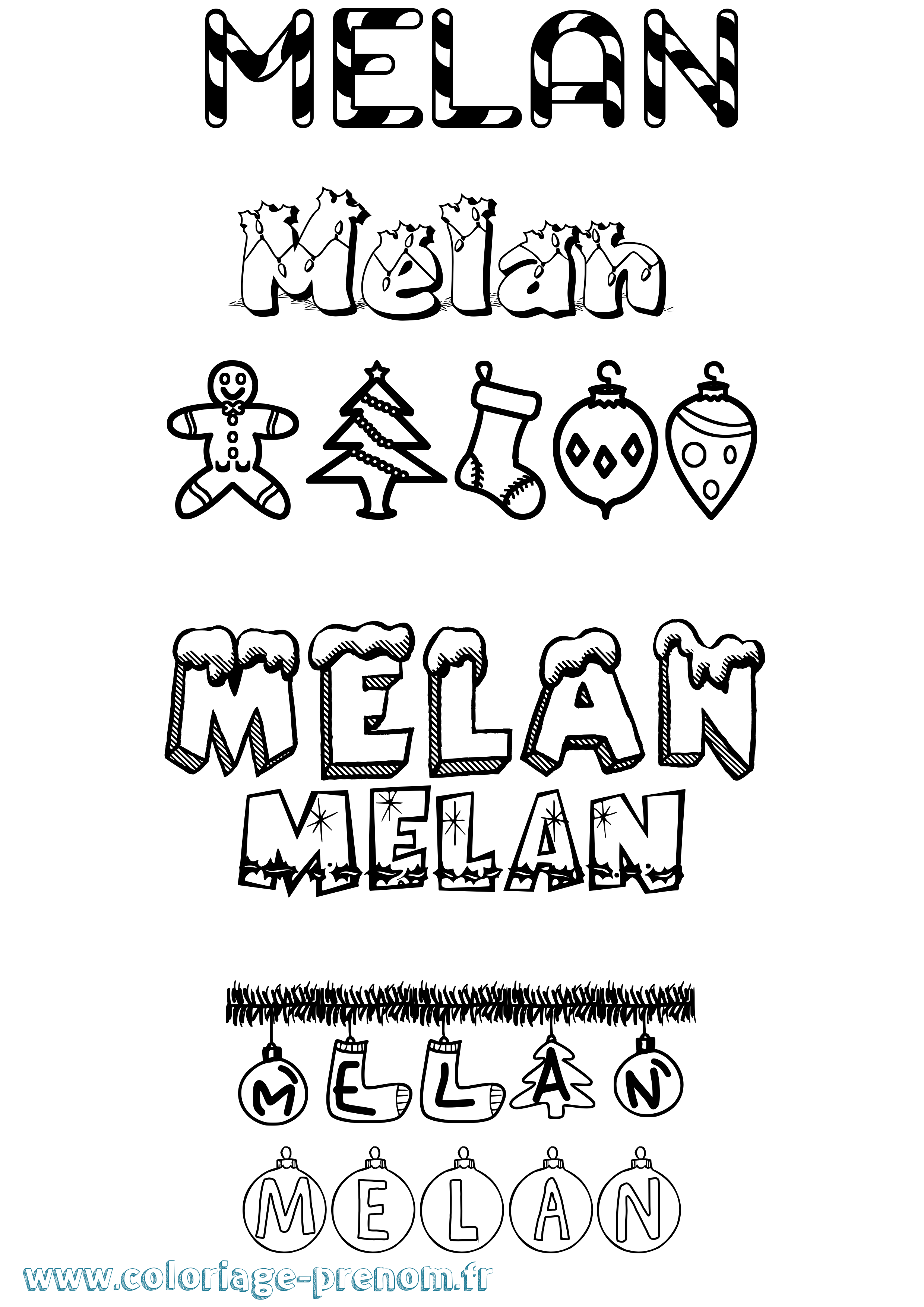 Coloriage Melan Noël Coloriage prénom Melan Noël