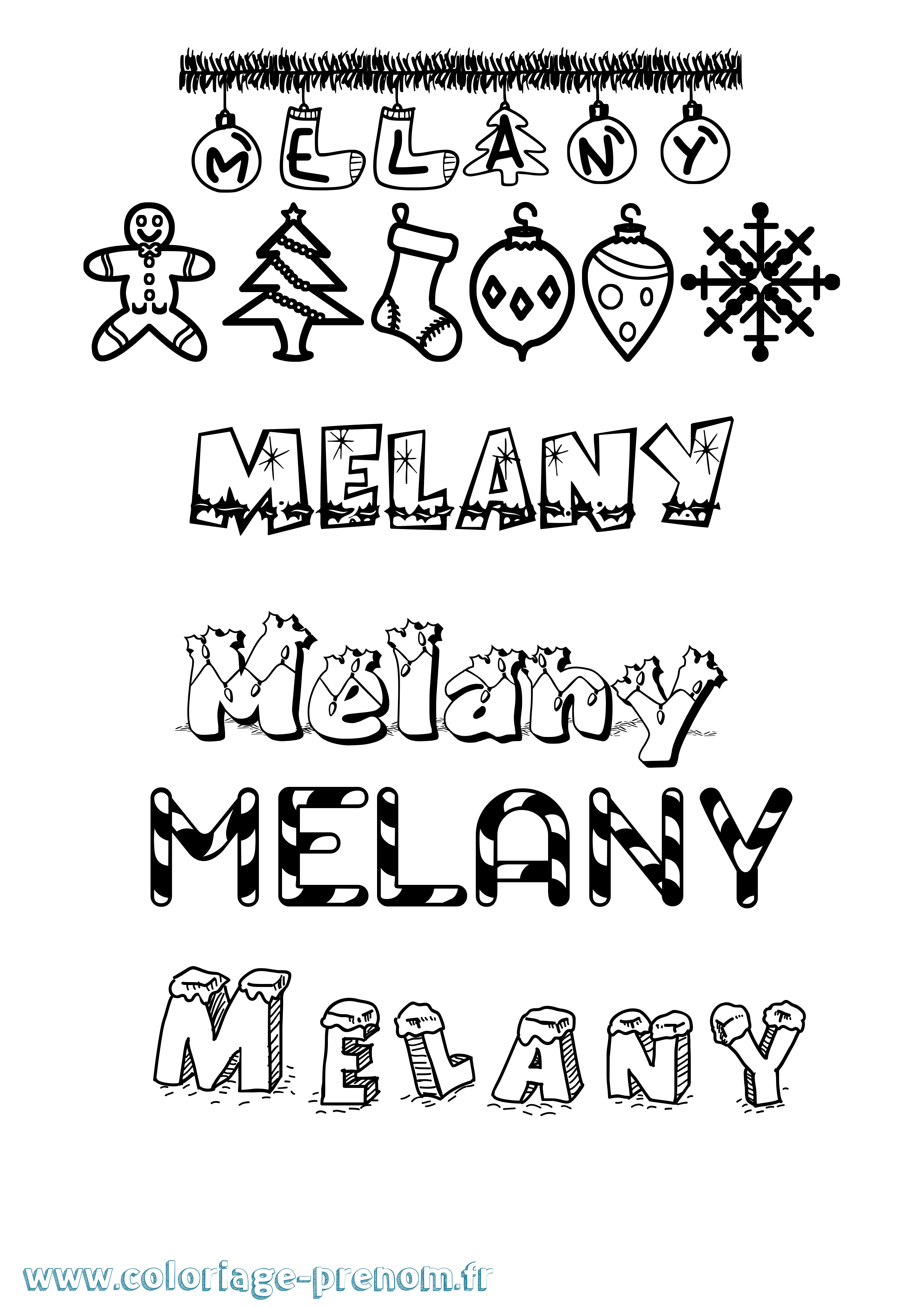 Coloriage Melany Noël Coloriage prénom Melany Noël