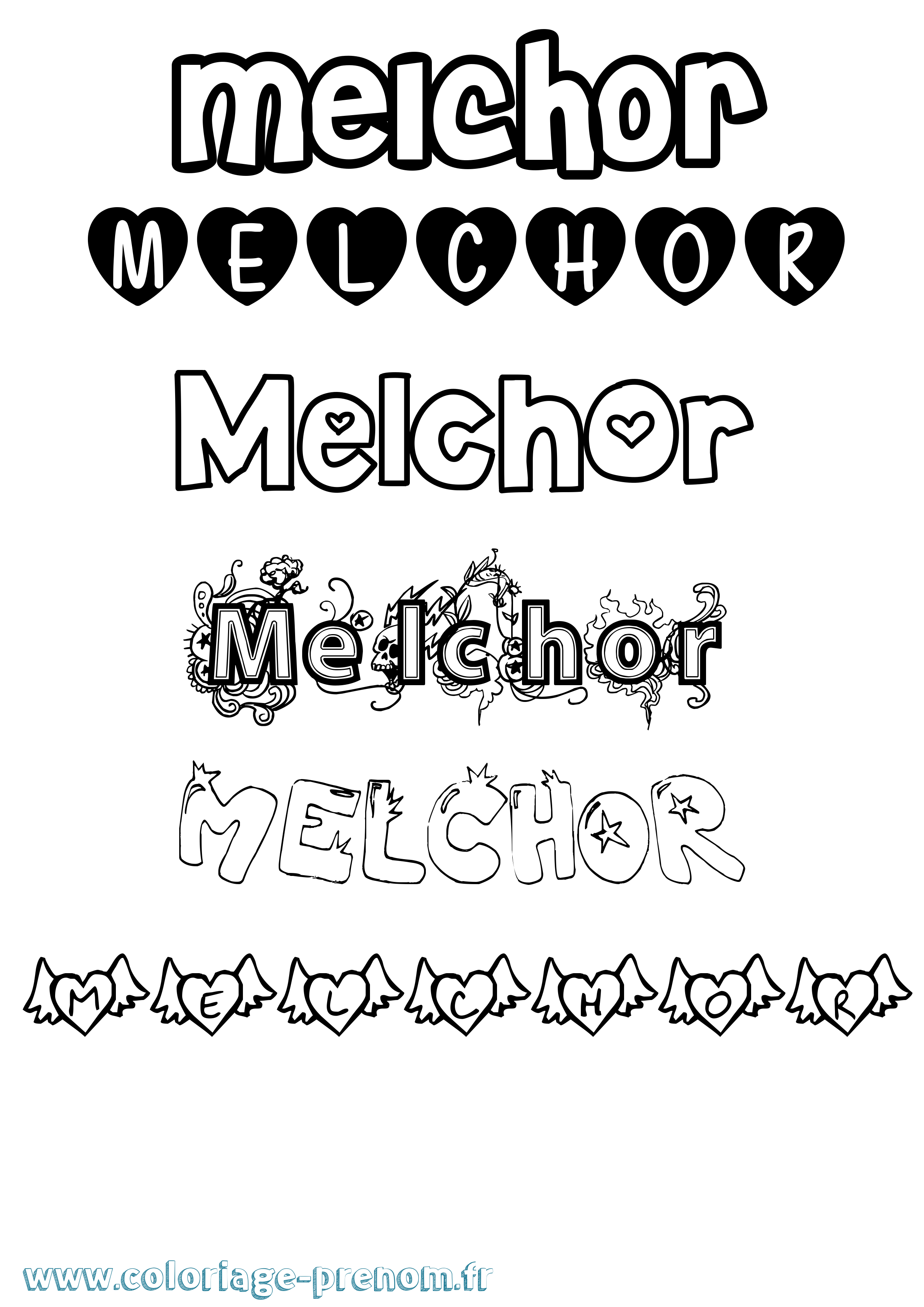Coloriage Melchor Girly Coloriage prénom Melchor Girly